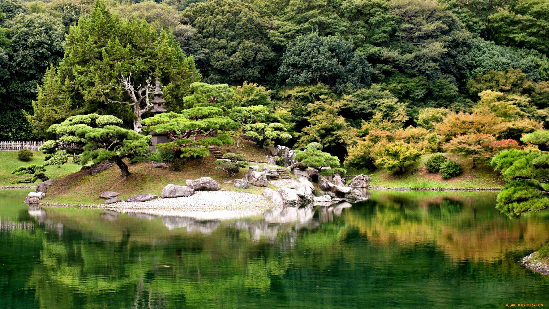 природа, парк, Япония, пруд, растительность