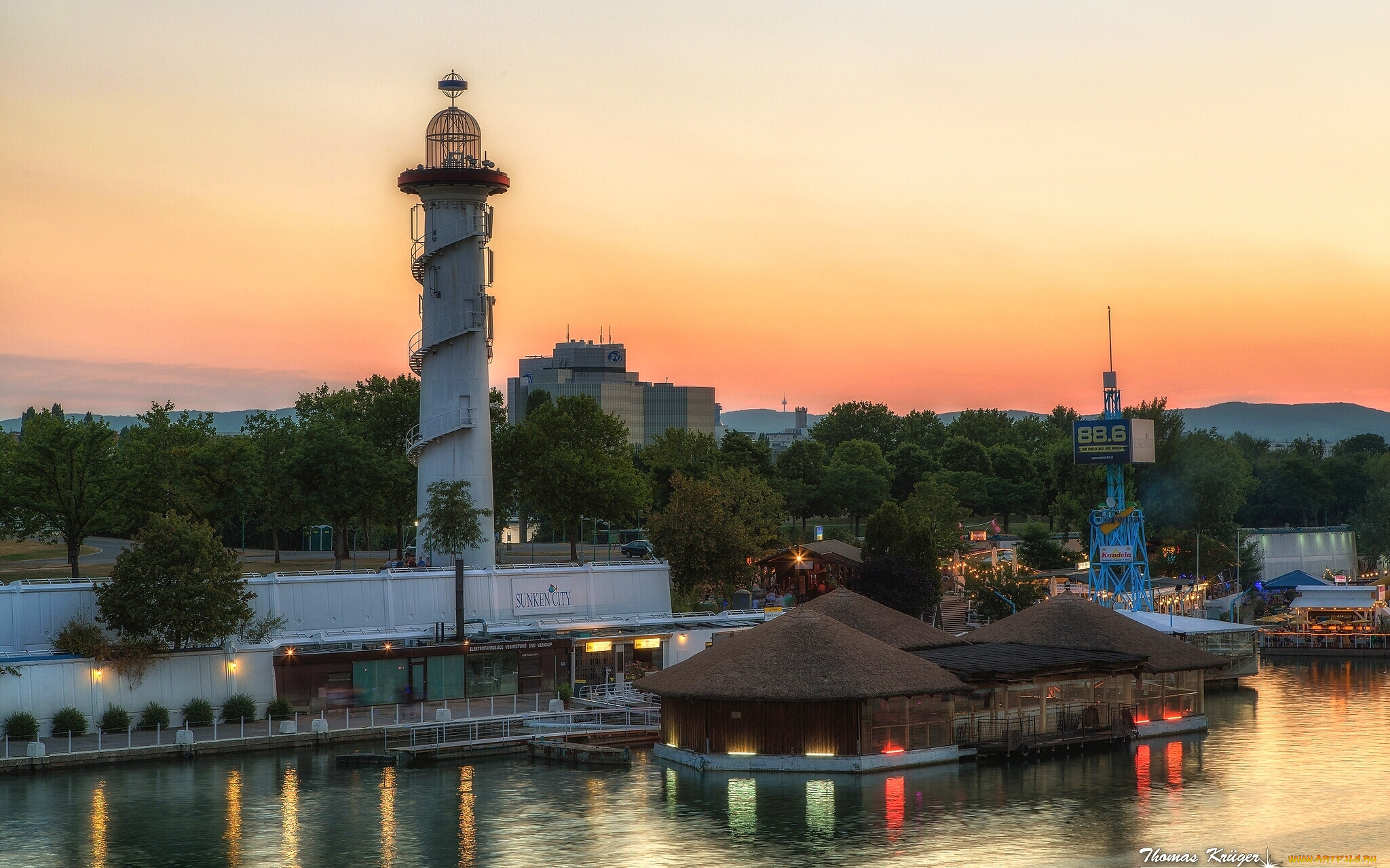 города, улицы, площади, набережные, набережная, закат, маяк