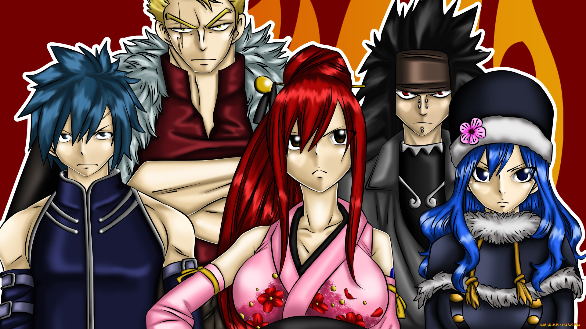 аниме, fairy, tail, парени, фон, взгляд, девушки, erza, scarlet