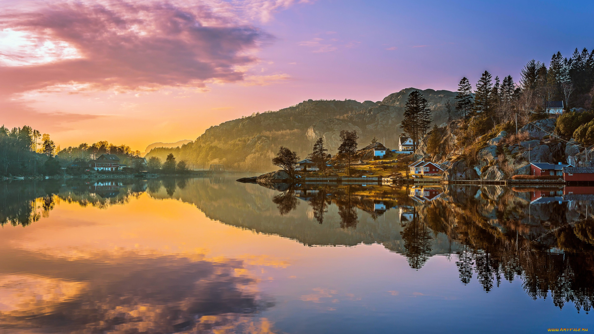 города, -, пейзажи, norway, nature, берег, горы, домики, природа, пейзаж