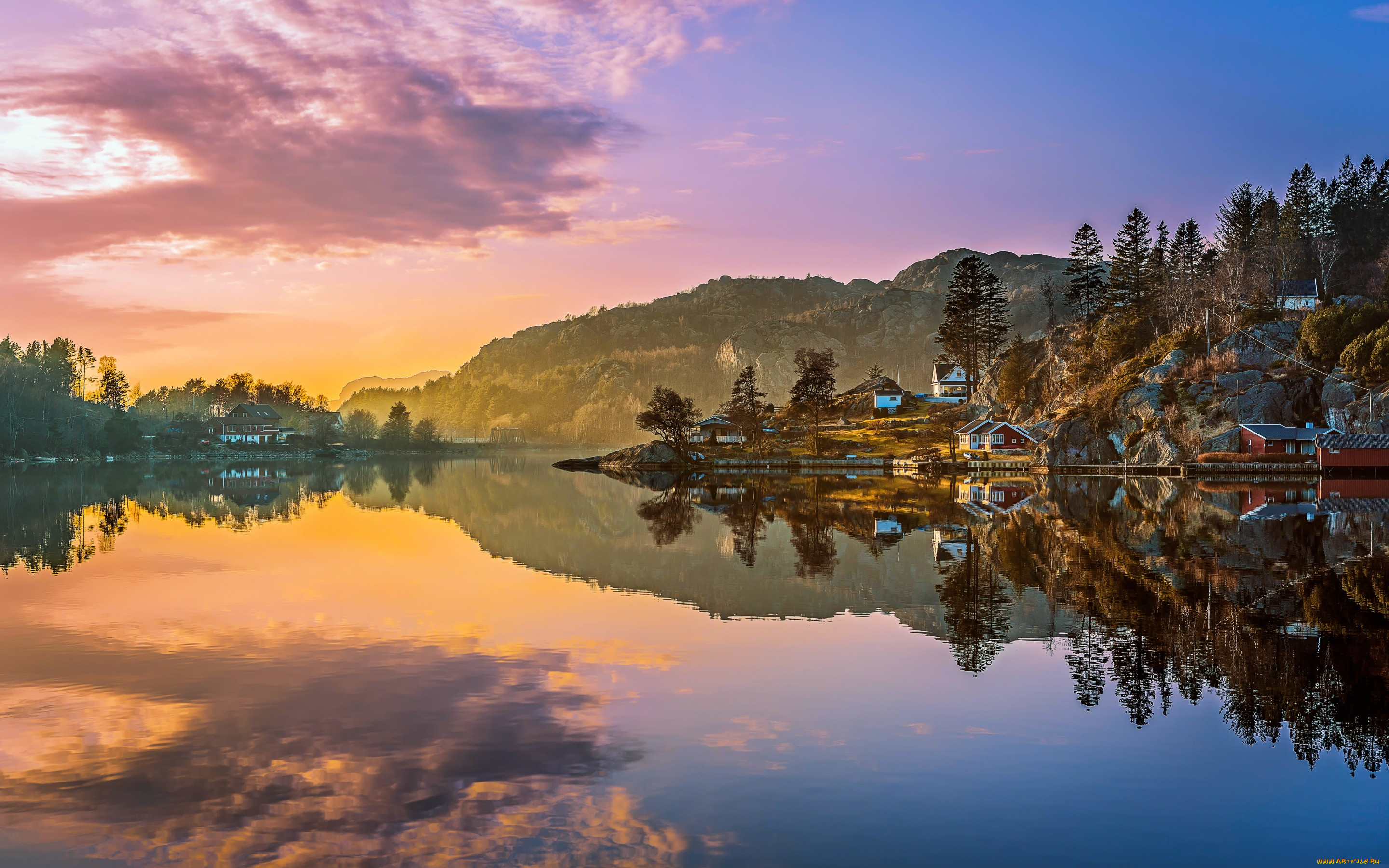 города, -, пейзажи, norway, nature, берег, горы, домики, природа, пейзаж