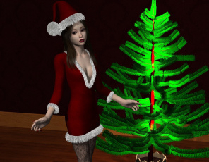 Картинка 3д+графика праздники+ holidays фон елка взгляд девушка