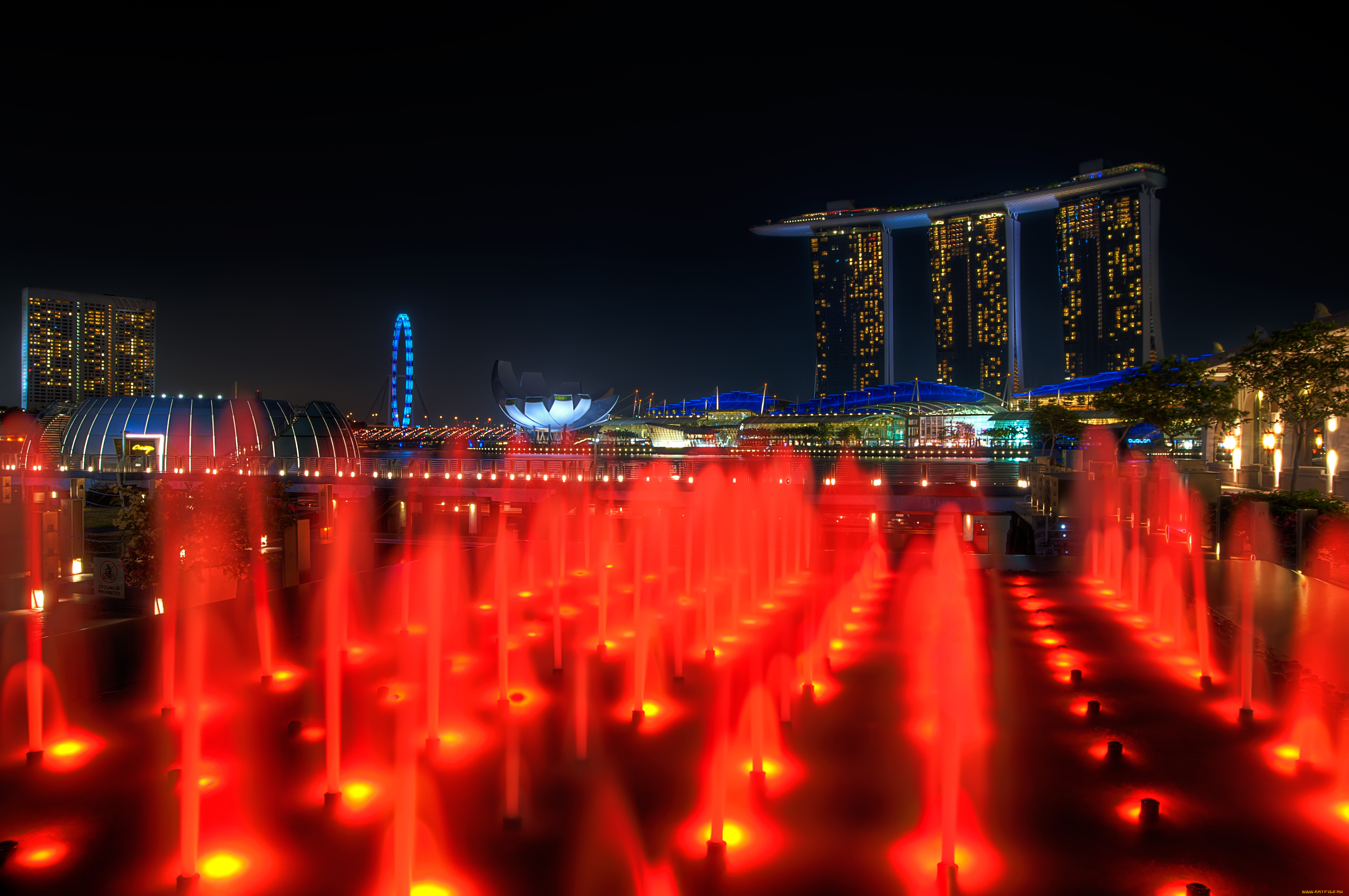 города, сингапур, фонтан