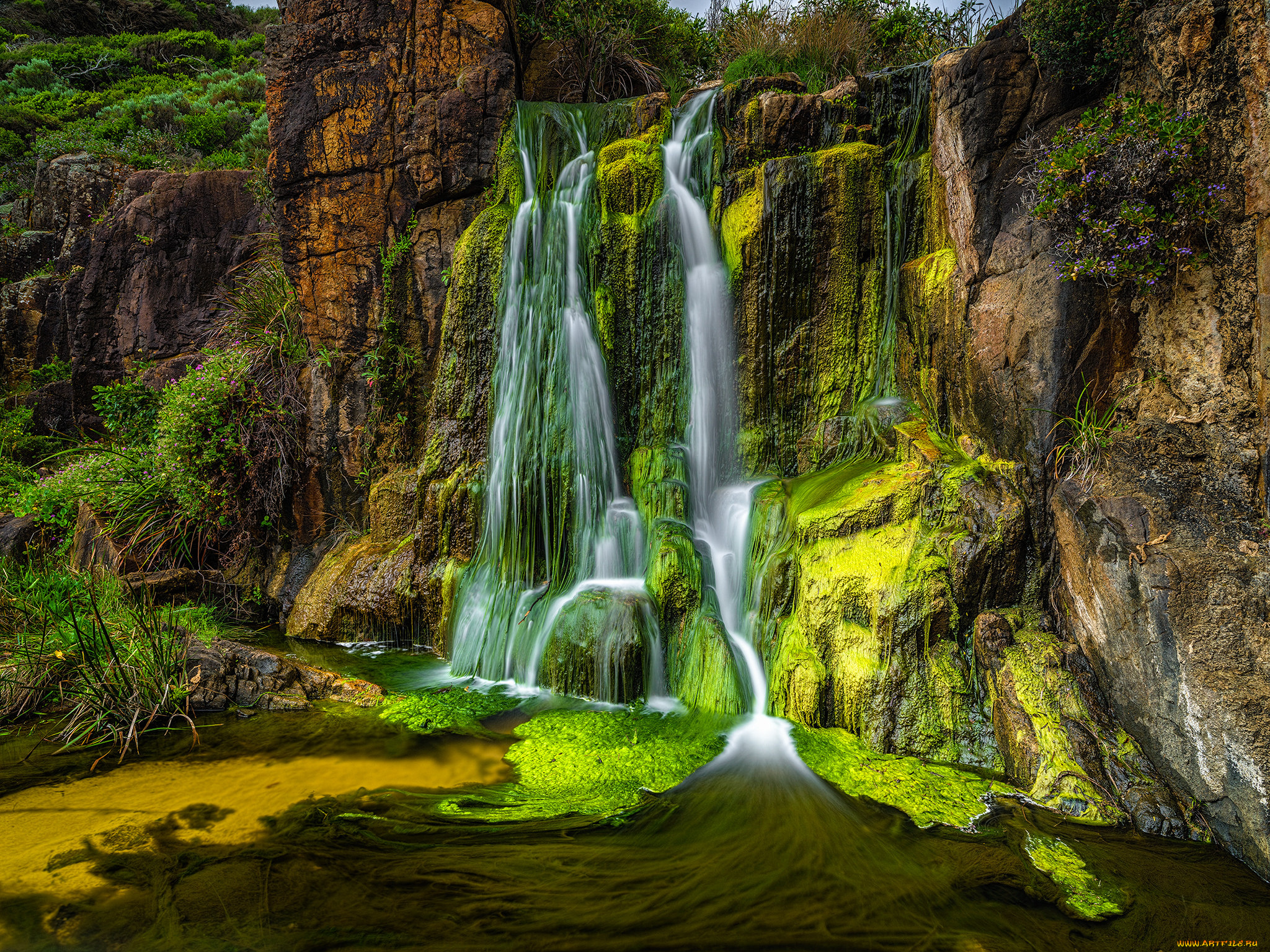 природа, водопады, водопад, река, лес