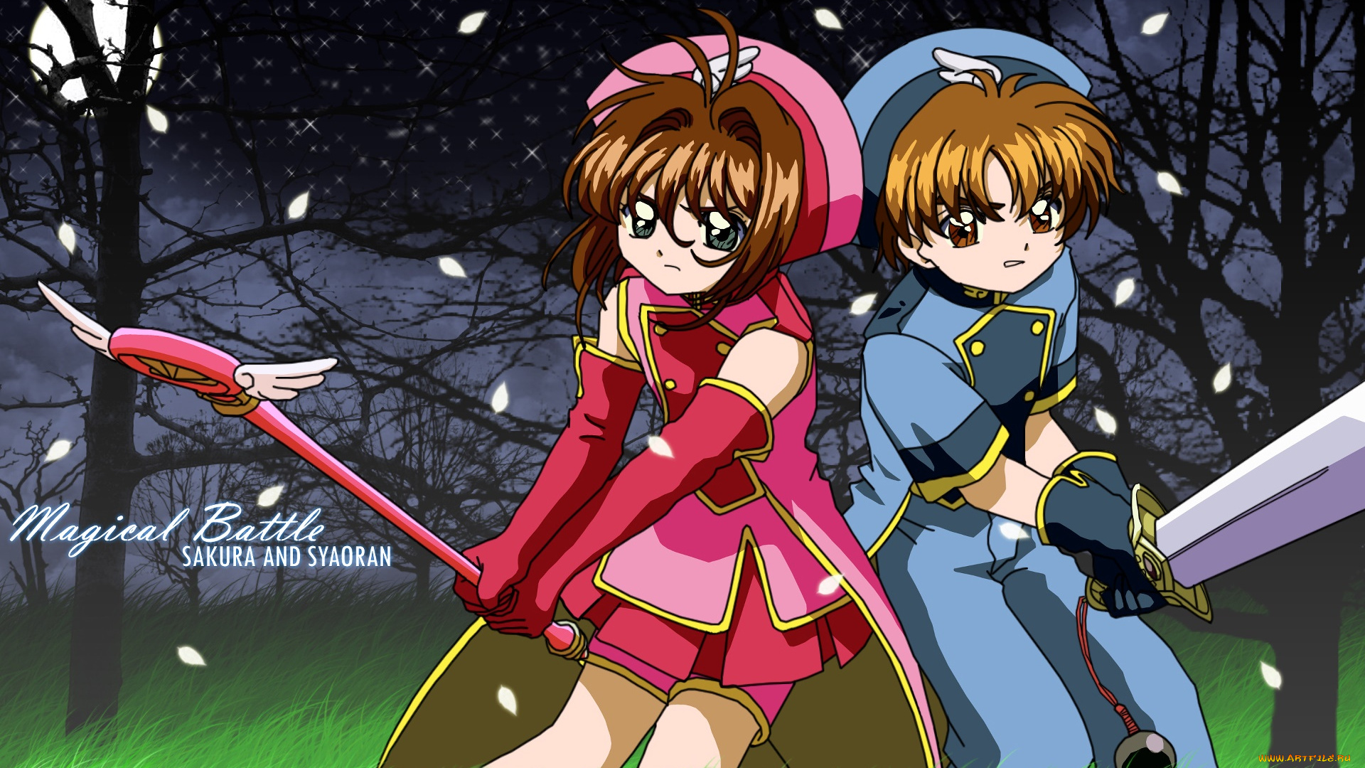 аниме, card, captor, sakura, взгляд, девушки, фон