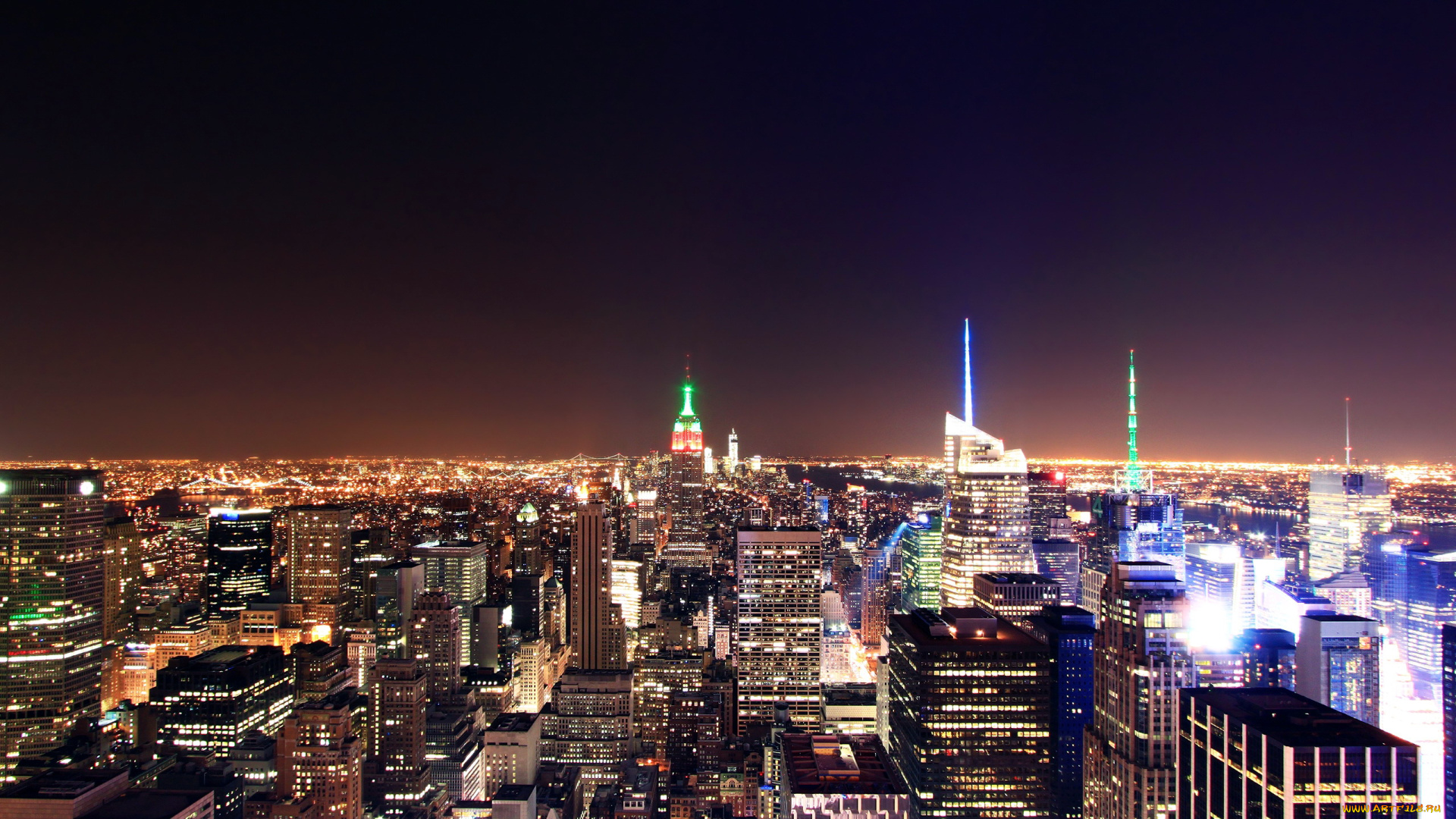 города, нью-йорк, , сша, ночь, небоскребы, огни