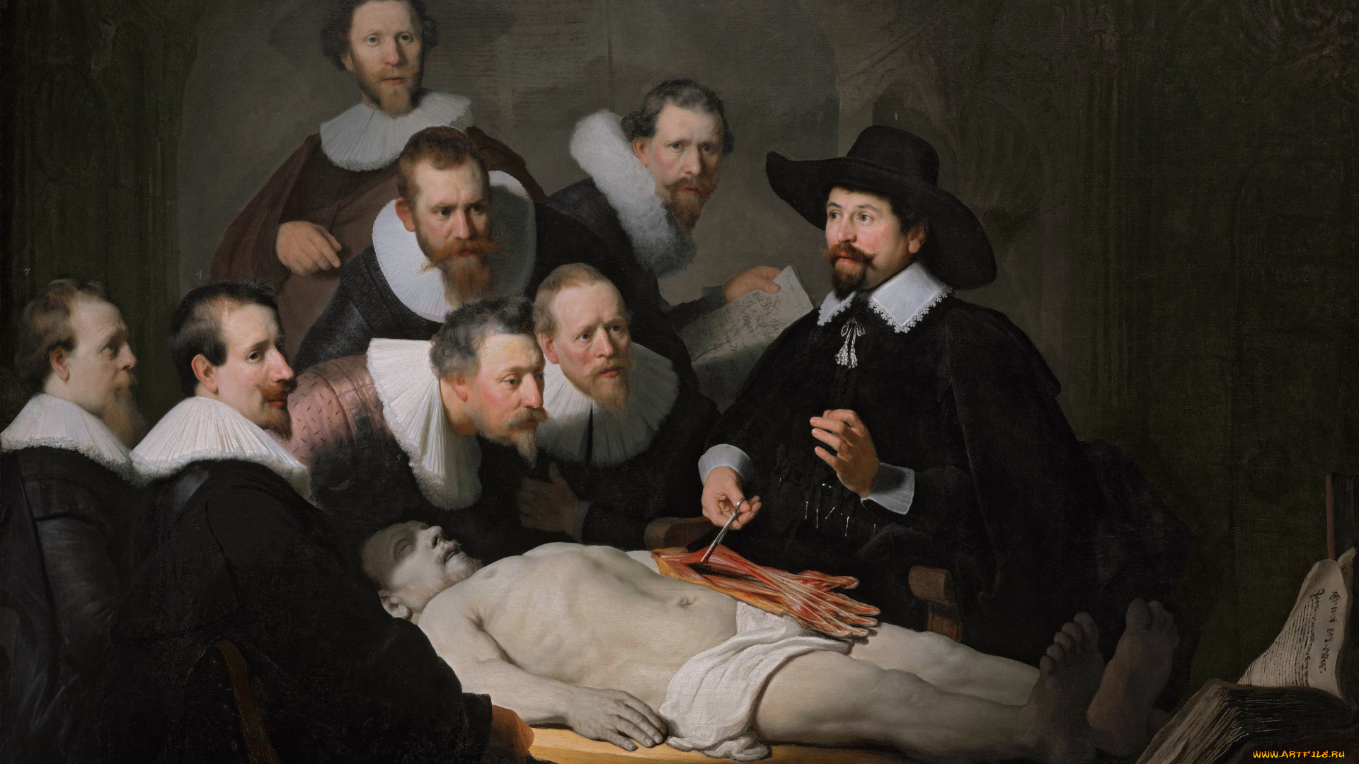 рисованное, rembrandt, van, rijn, картина, доктор, анатомия, тульп, рембрандт