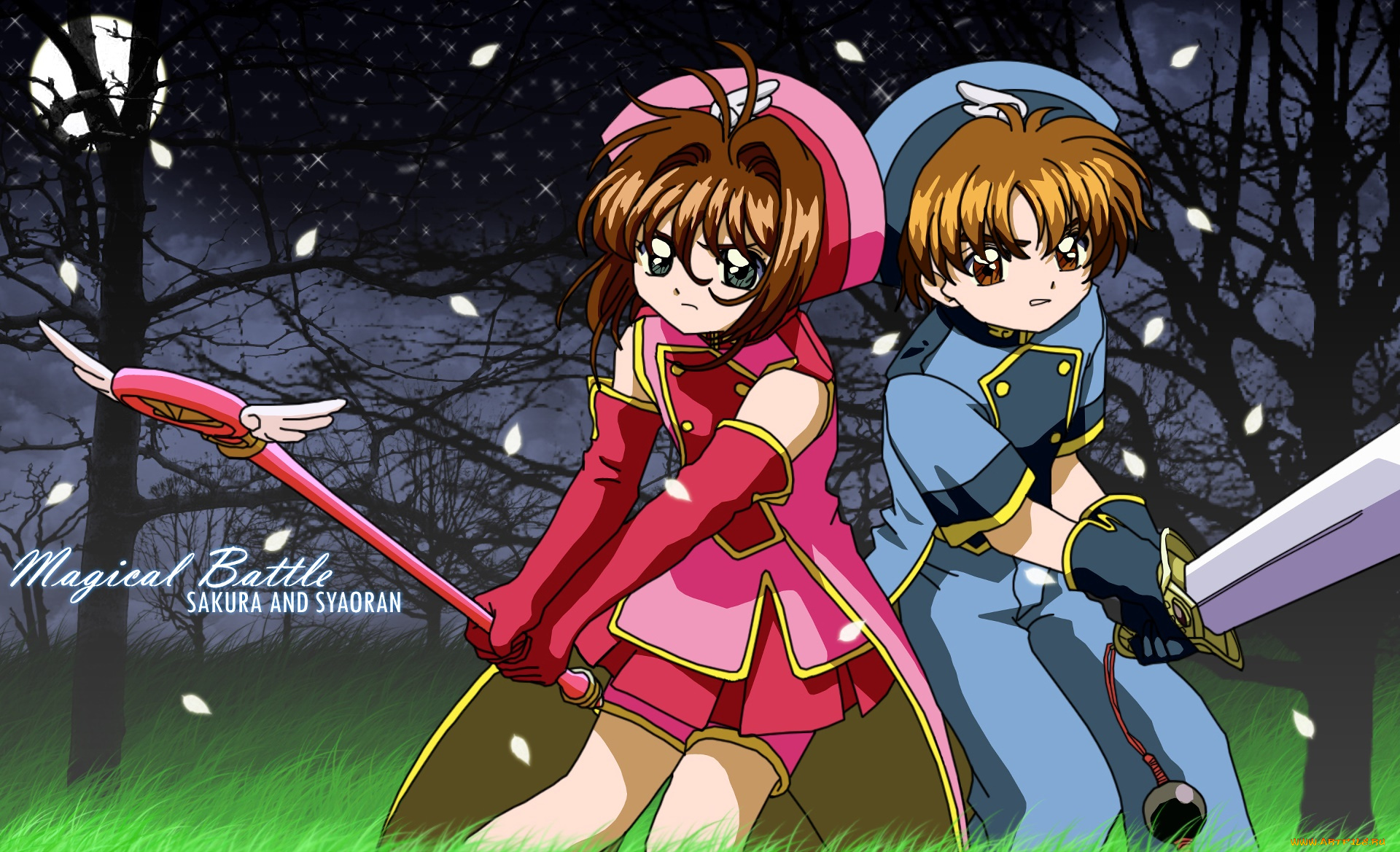 аниме, card, captor, sakura, взгляд, девушки, фон