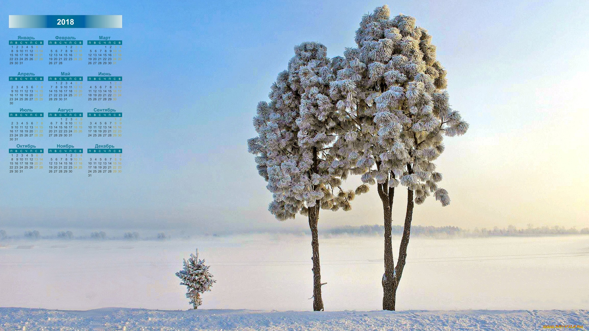 календари, природа, деревья, 2018, снег, зима