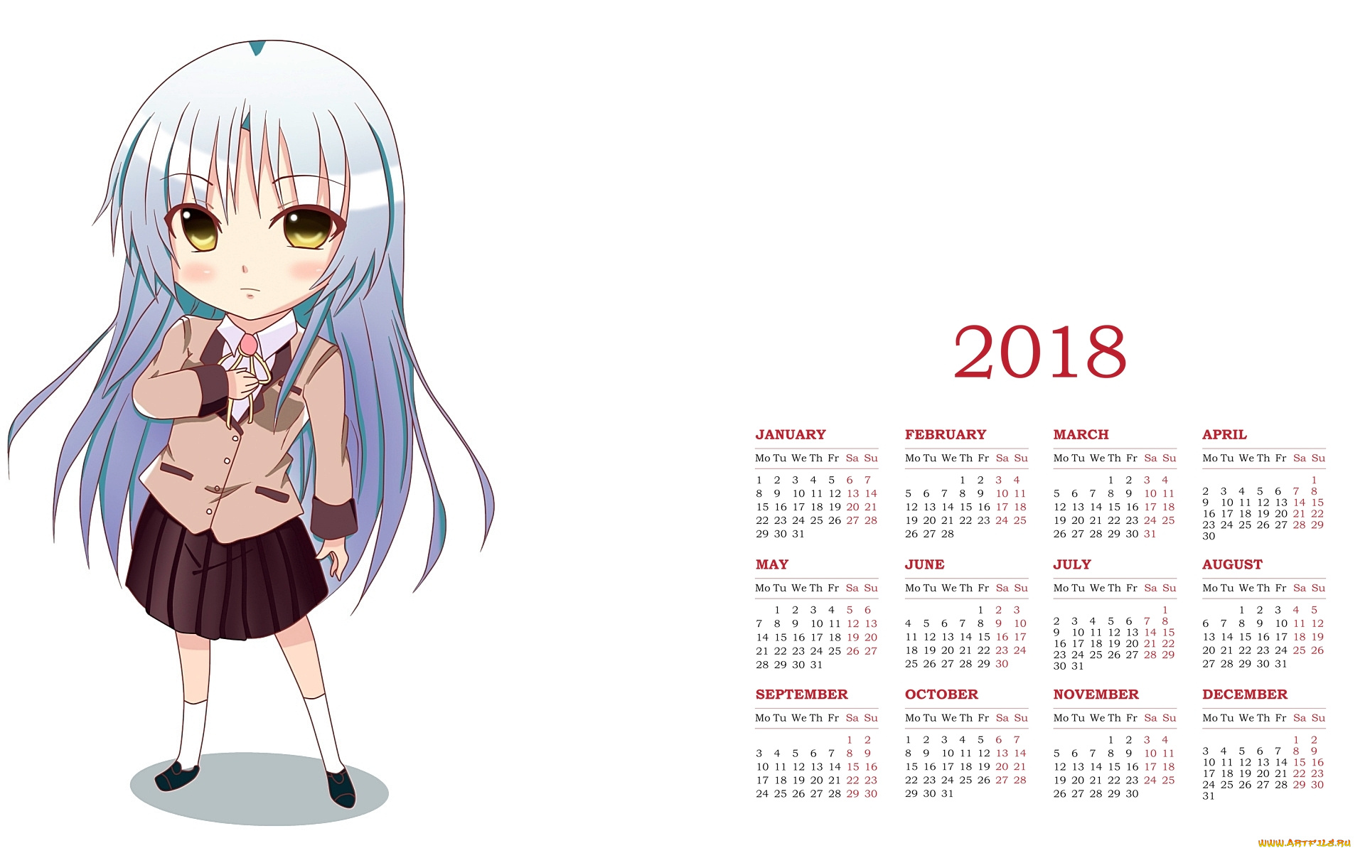 календари, аниме, девочка, 2018, взгляд