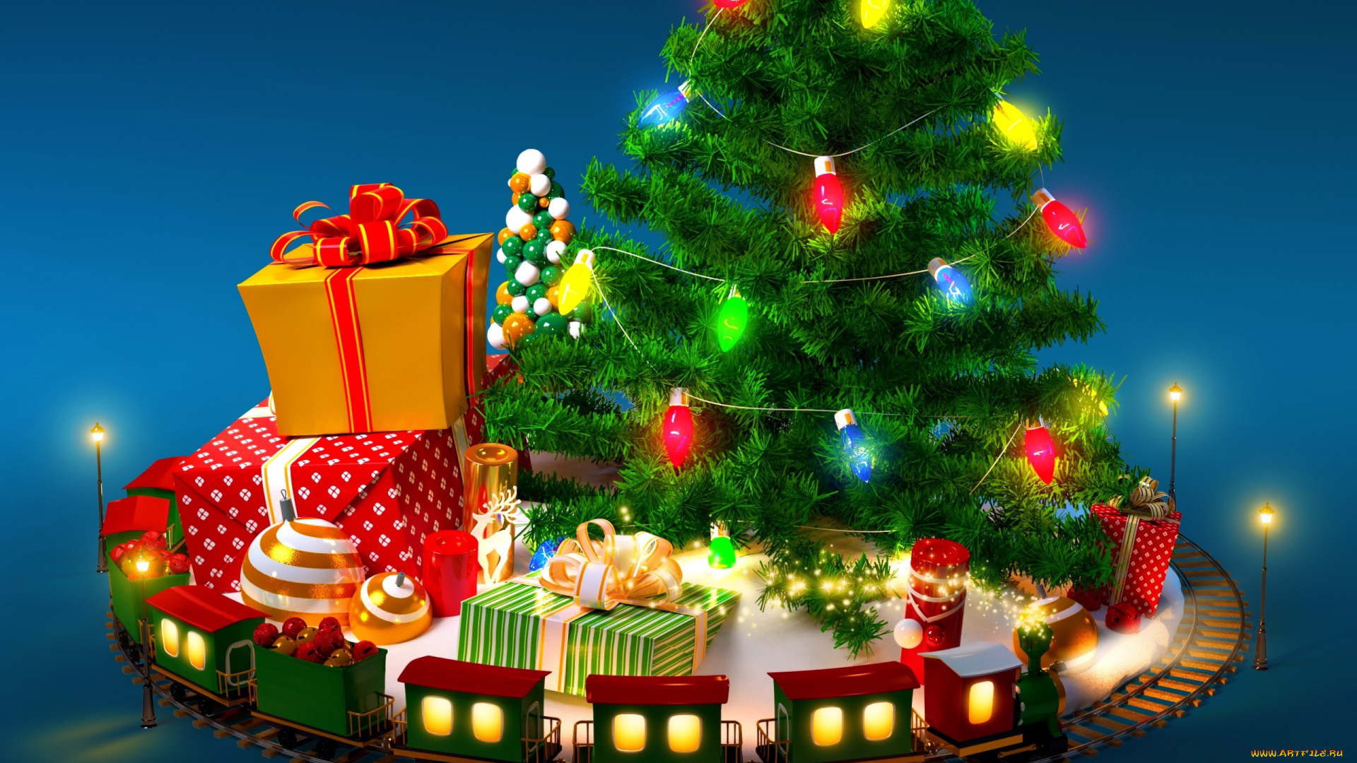 праздничные, ёлки, подарки, гирлянды, елка