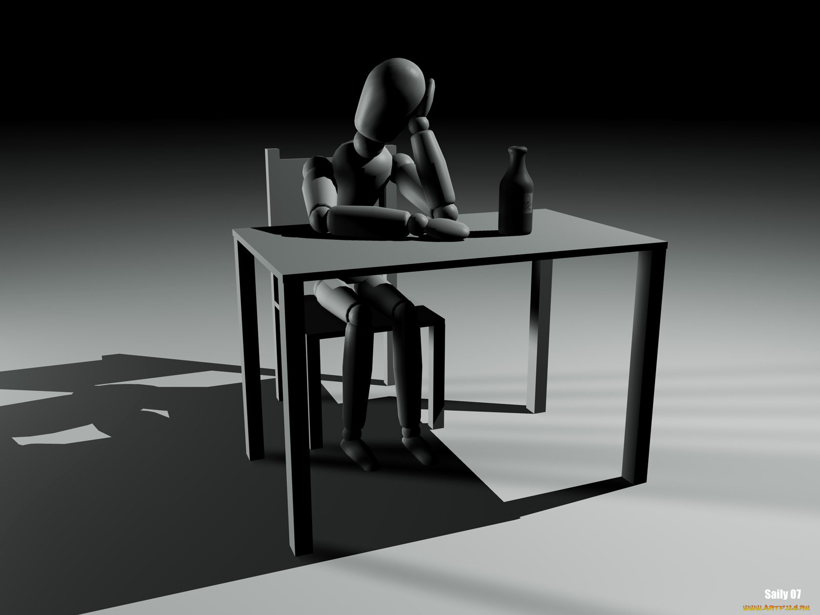 3д, графика, modeling, моделирование, стол, бутылка
