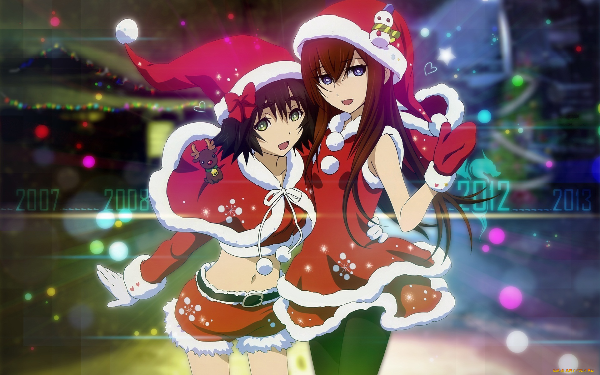 аниме, steins, gate, xmas, фон, макисе, курису, снегурочки, девушки, маюши, врата, штейн