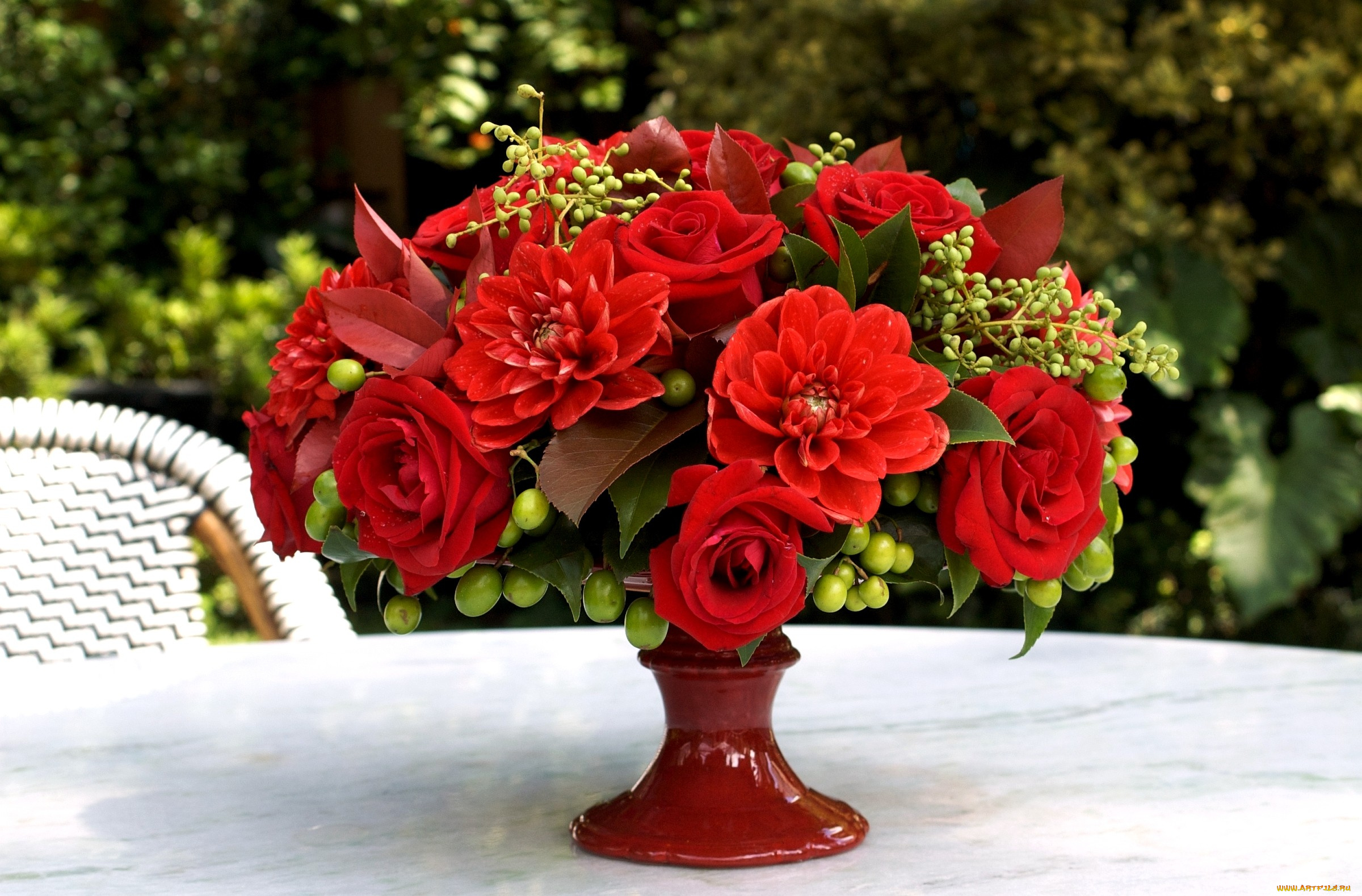 цветы, букеты, композиции, красный, георгины, розы