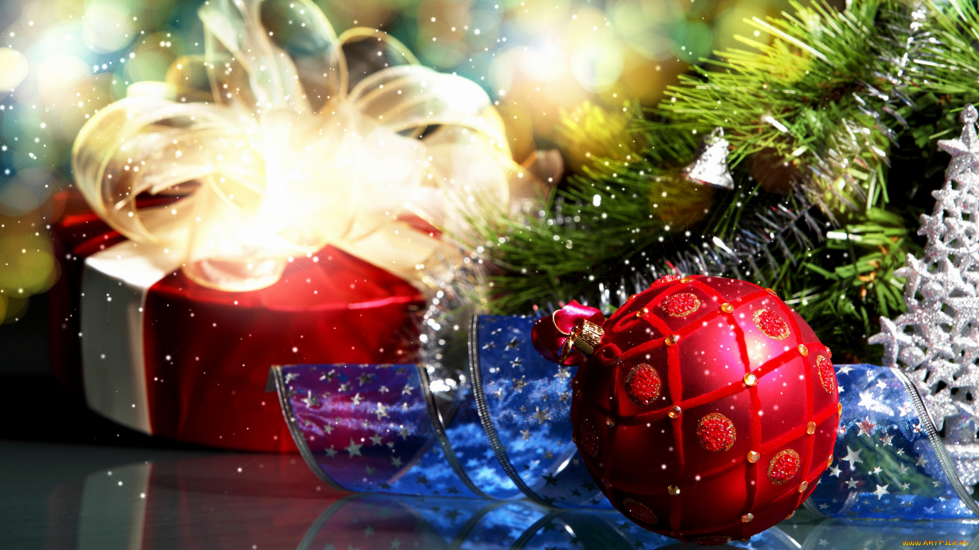 праздничные, подарки, и, коробочки, украшения, праздник, новый, год, рождество, зима