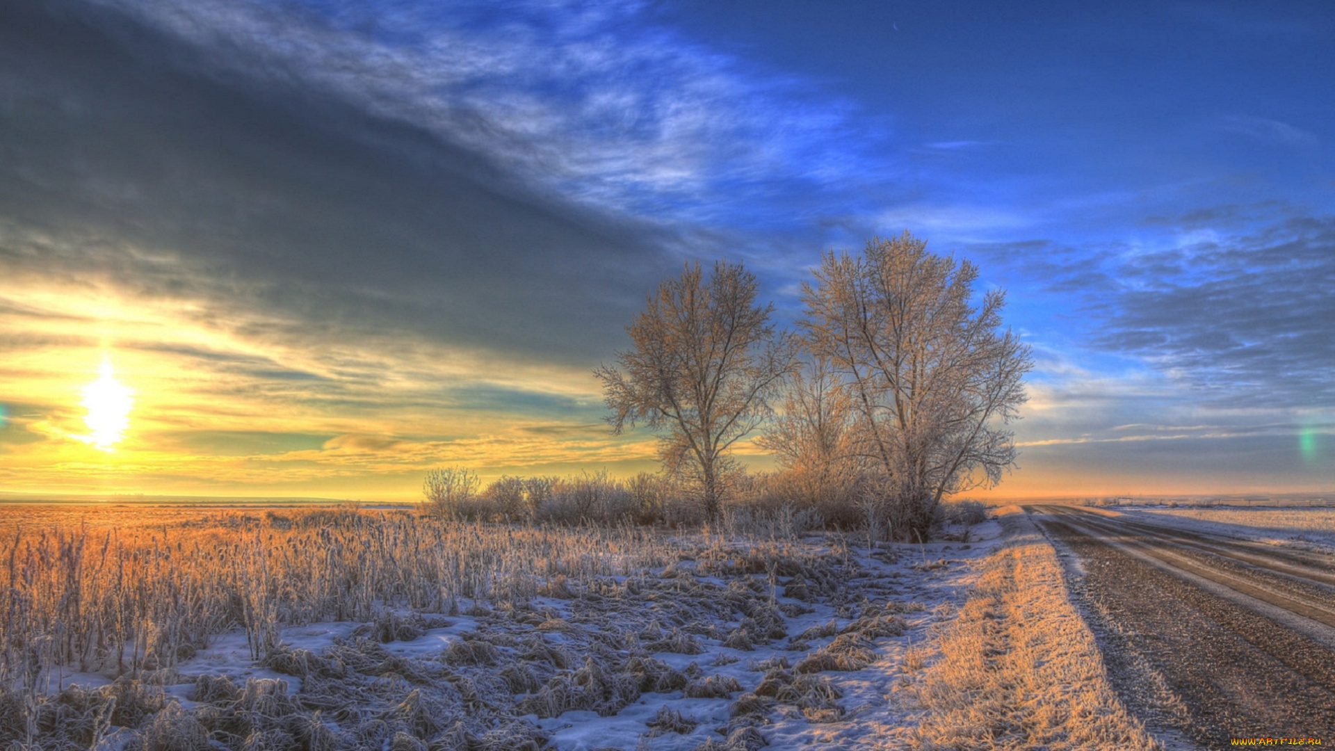 природа, зима, восход