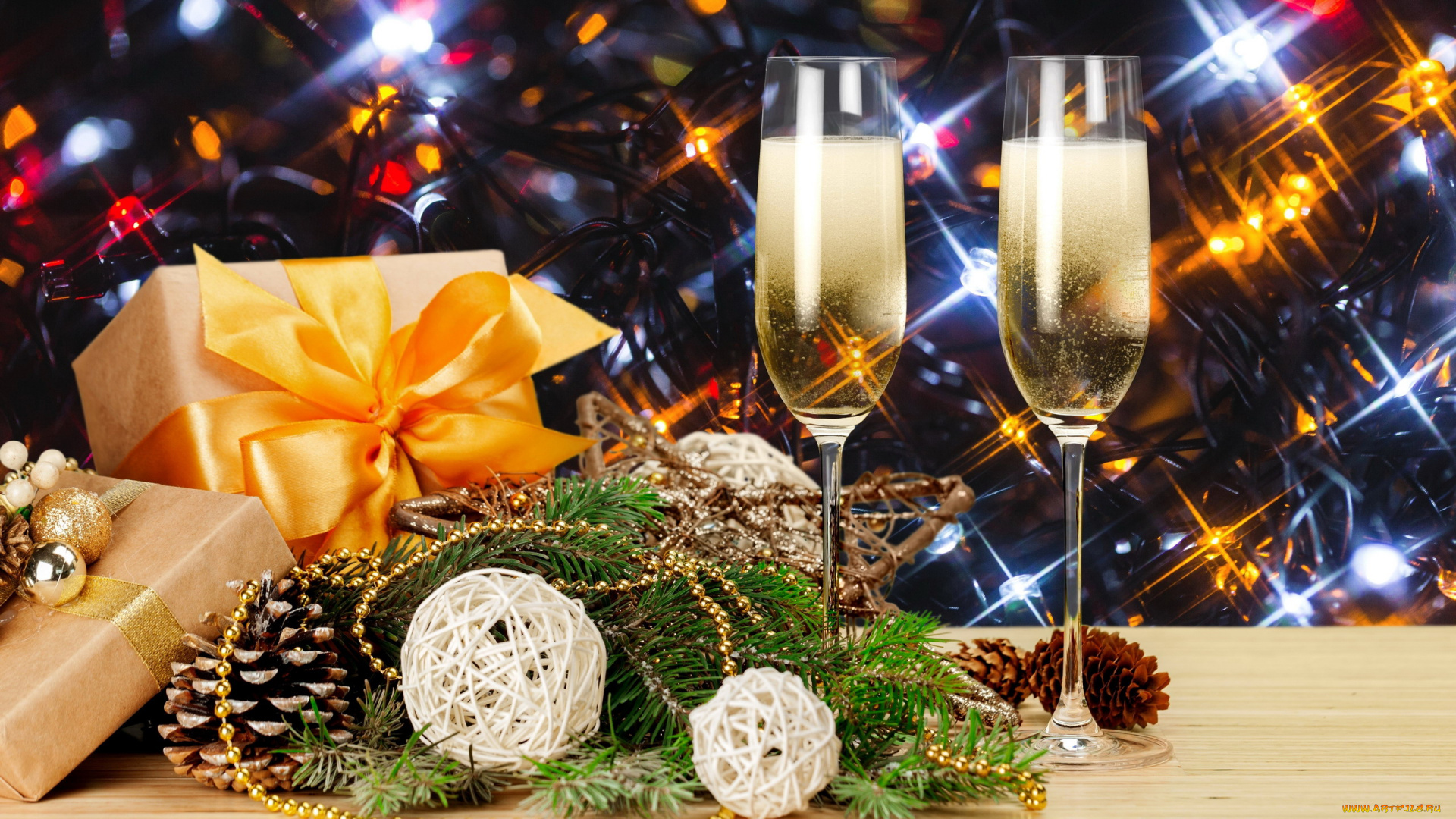 праздничные, -, разное, , новый, год, шампанское, шишки, подарки