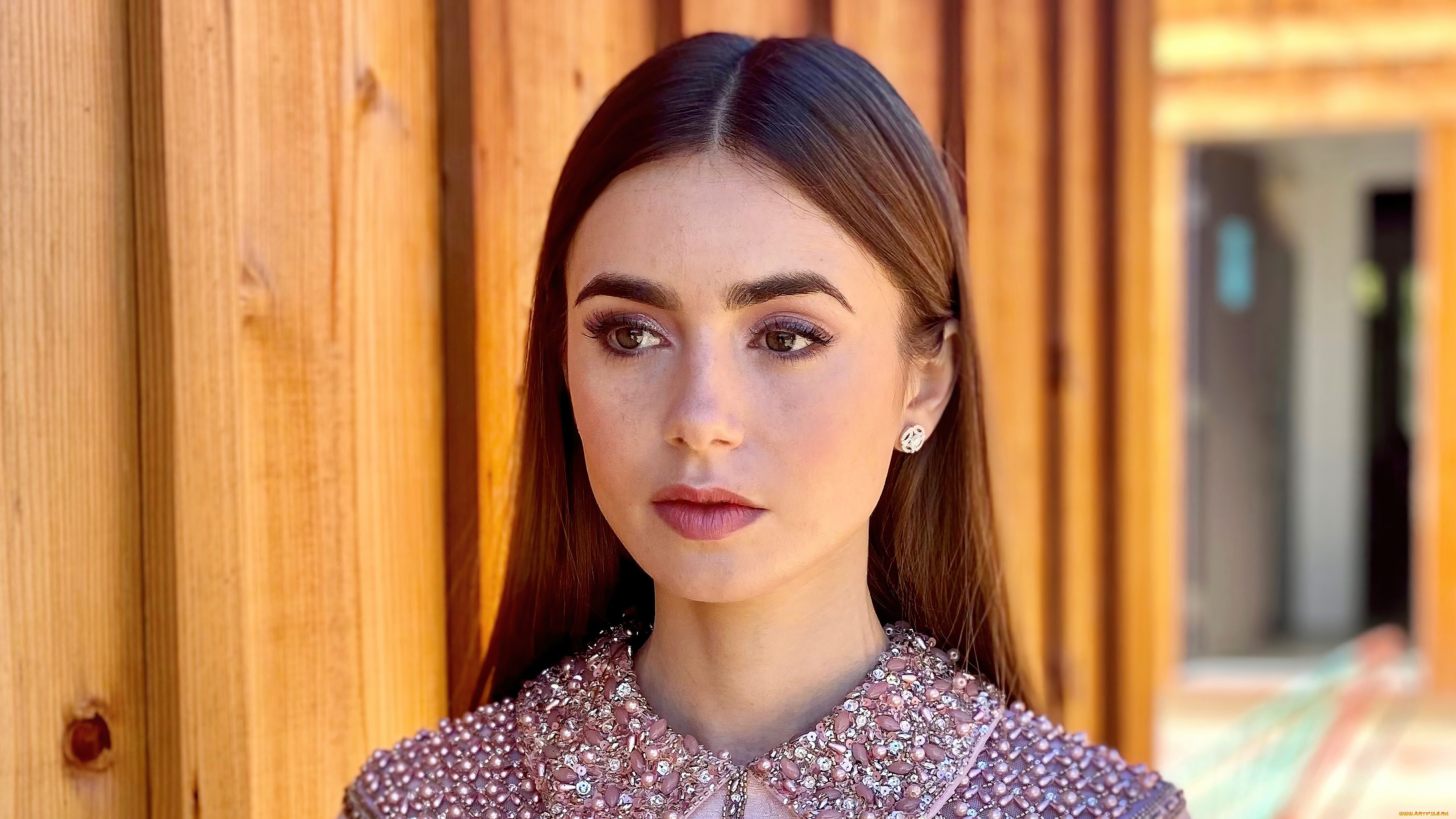 девушки, lily, collins, шатенка, лицо