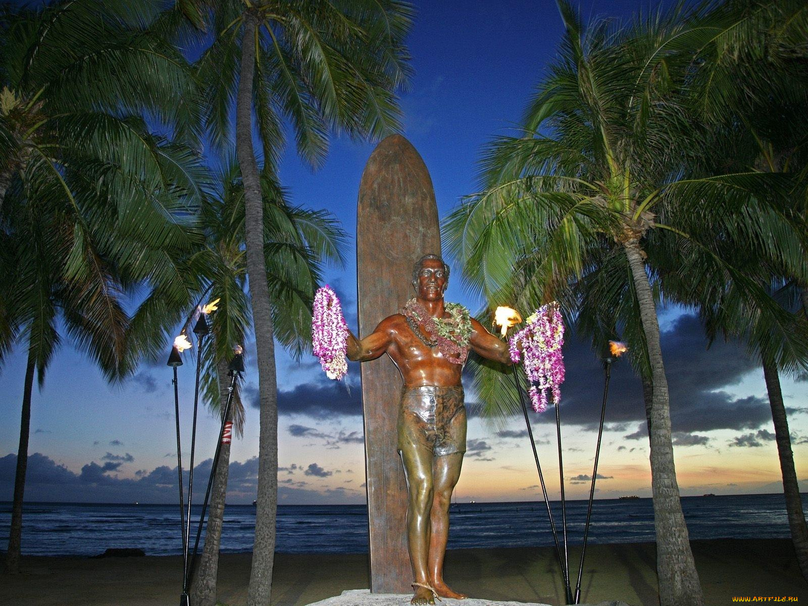 duke, kahanamoku, statue, waikiki, beach, города, памятники, скульптуры, арт, объекты