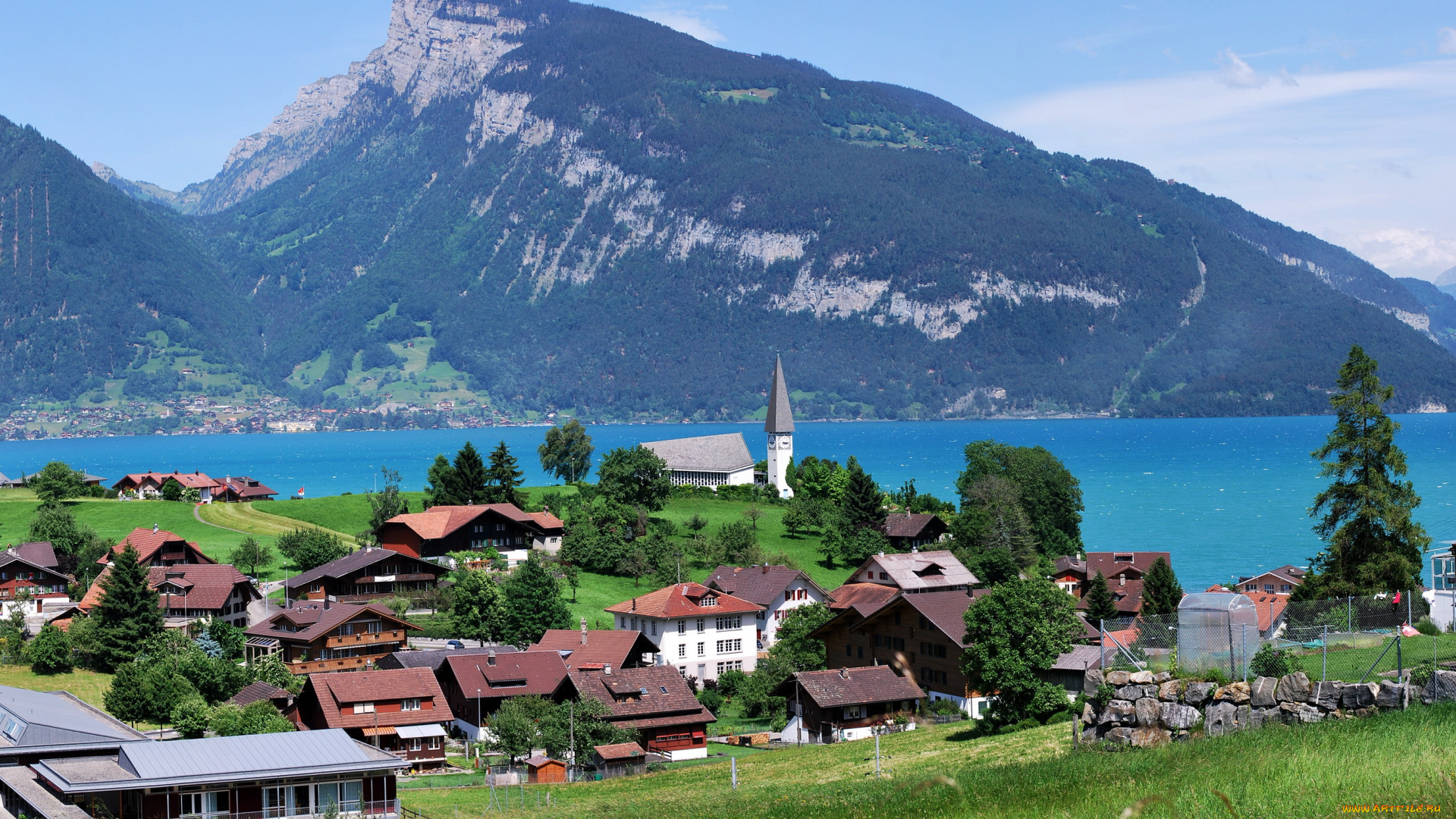 thun, , switzerland, города, -, пейзажи, деревья, дома, озеро, горы, швейцария