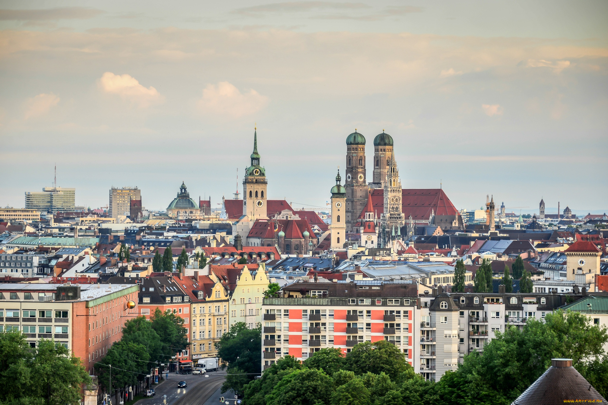 мюнхен, , германия, города, -, панорамы, дома, собор