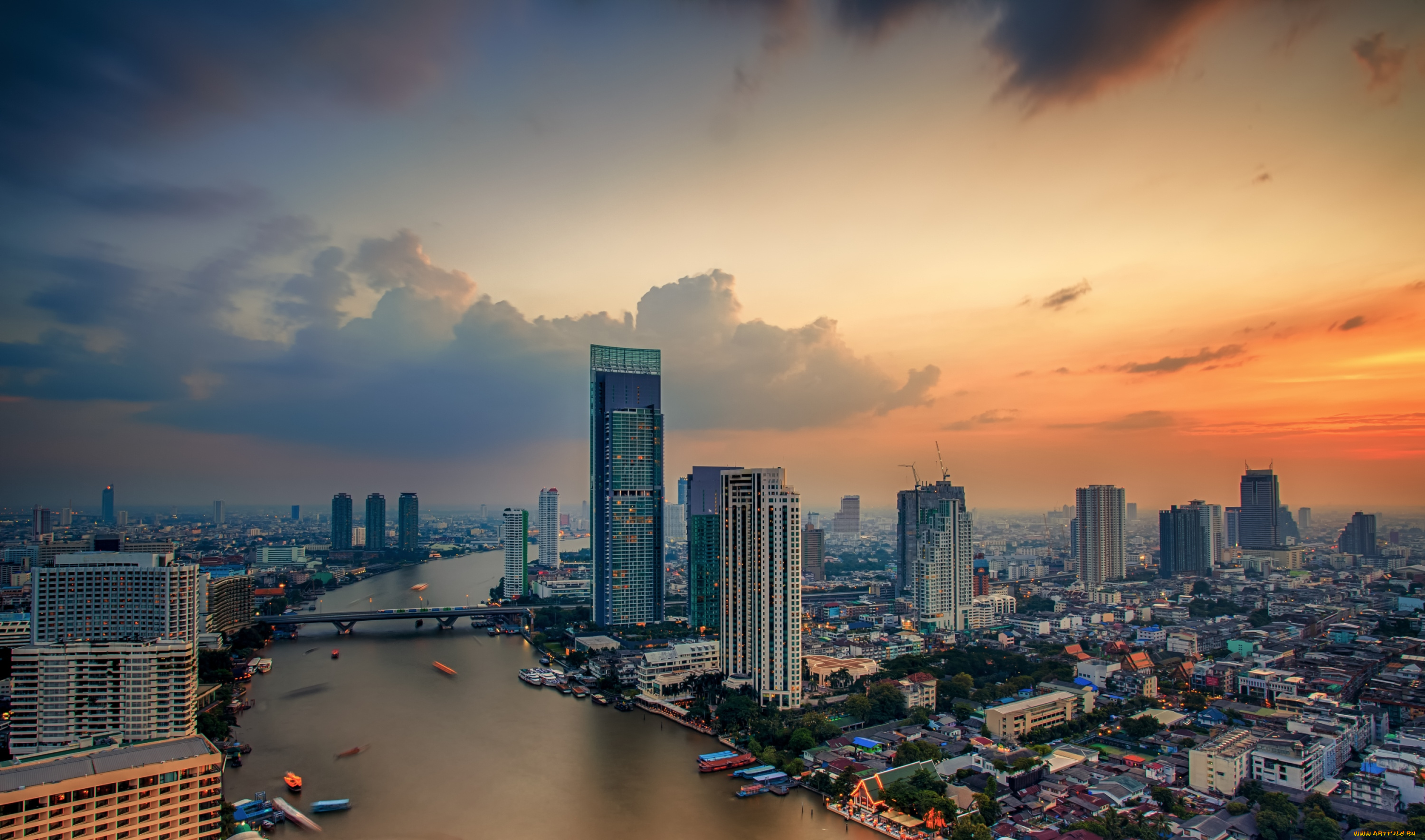 города, бангкок, , таиланд, панорама, здания