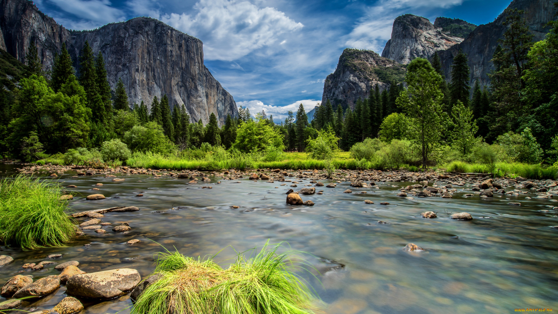 природа, реки, озера, скалы, облака, лес, деревья, небо, national, park, yosemite, озеро, sierra, nevada, горы