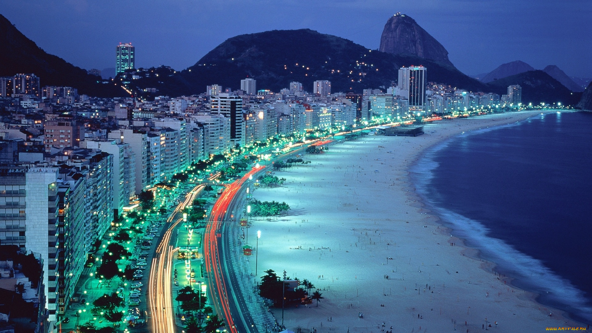 города, рио-де-жанейро, , бразилия, берег, огни, ночь, транспорт, дорога, пляж, здания, дома, море, рио