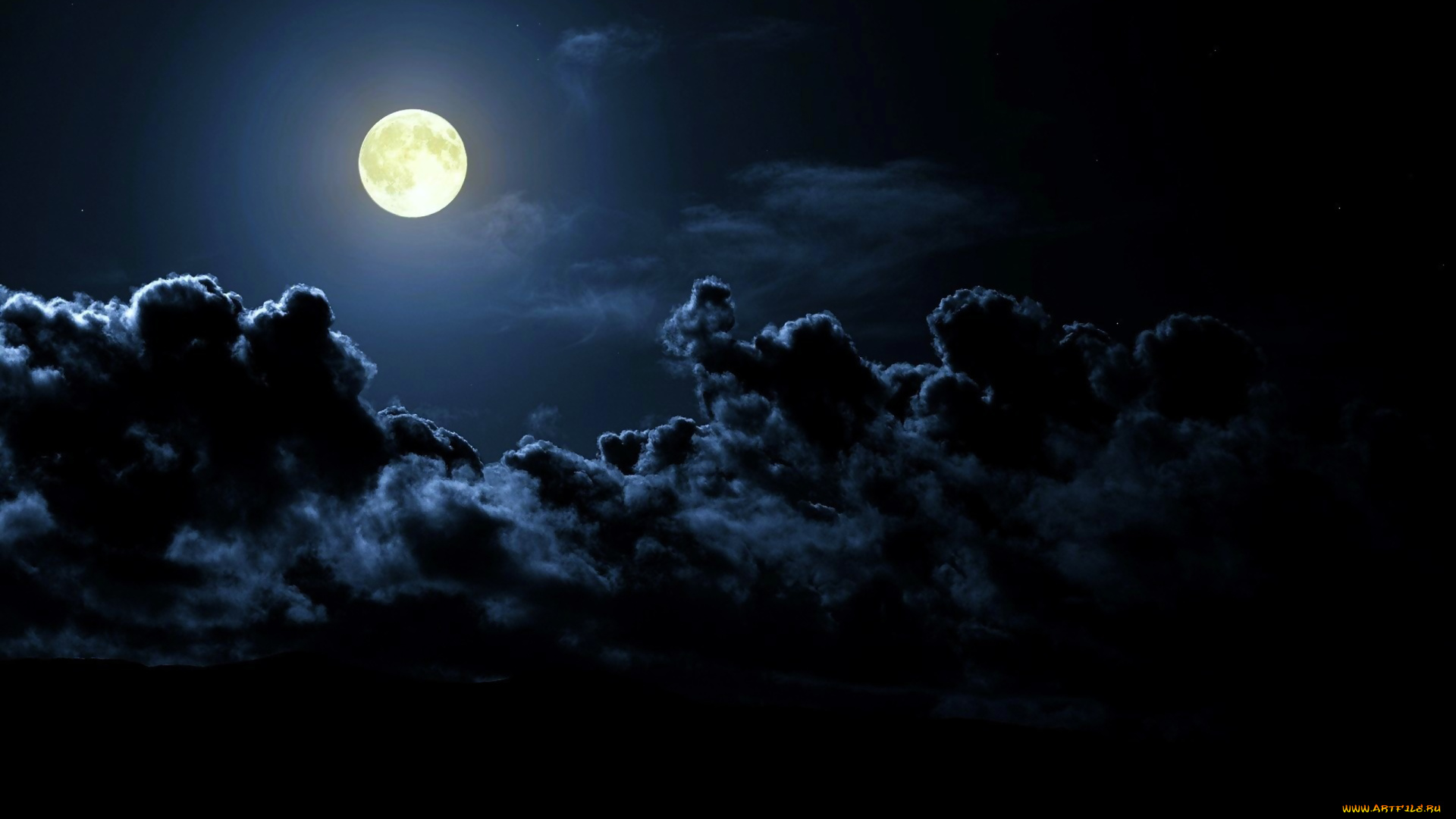 природа, облака, луна, ночь, небо, полнолуние