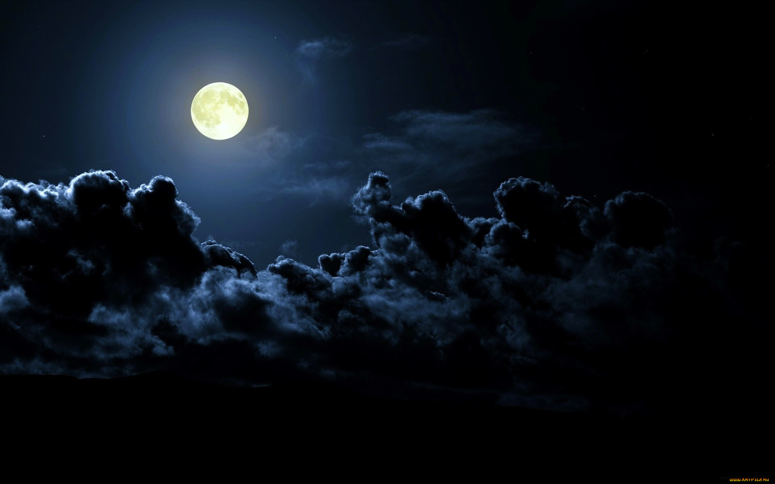 природа, облака, луна, ночь, небо, полнолуние