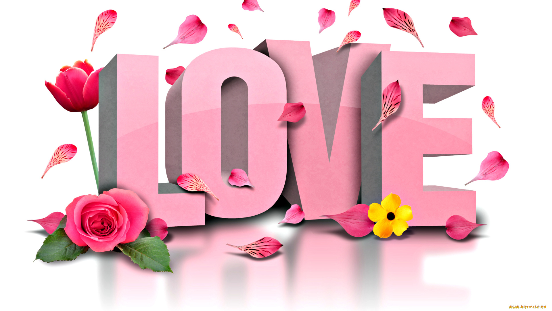 праздничные, день, св, валентина, сердечки, любовь, цветы, love, графика