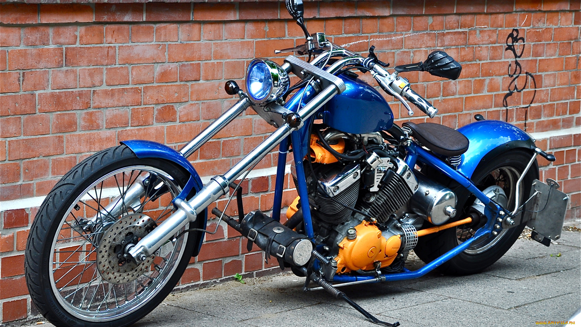 мотоциклы, customs, байк, синий