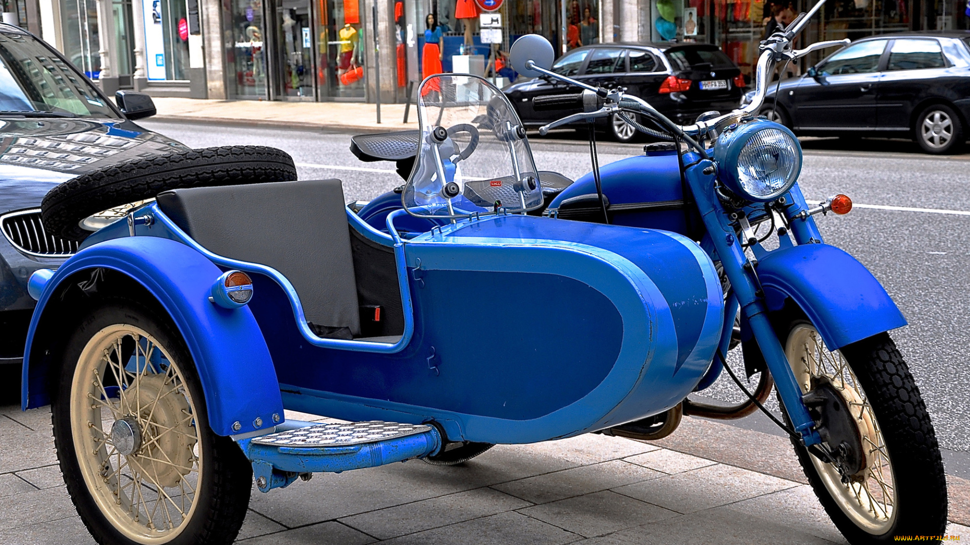 мотоциклы, мотоциклы, с, коляской, синий, урал