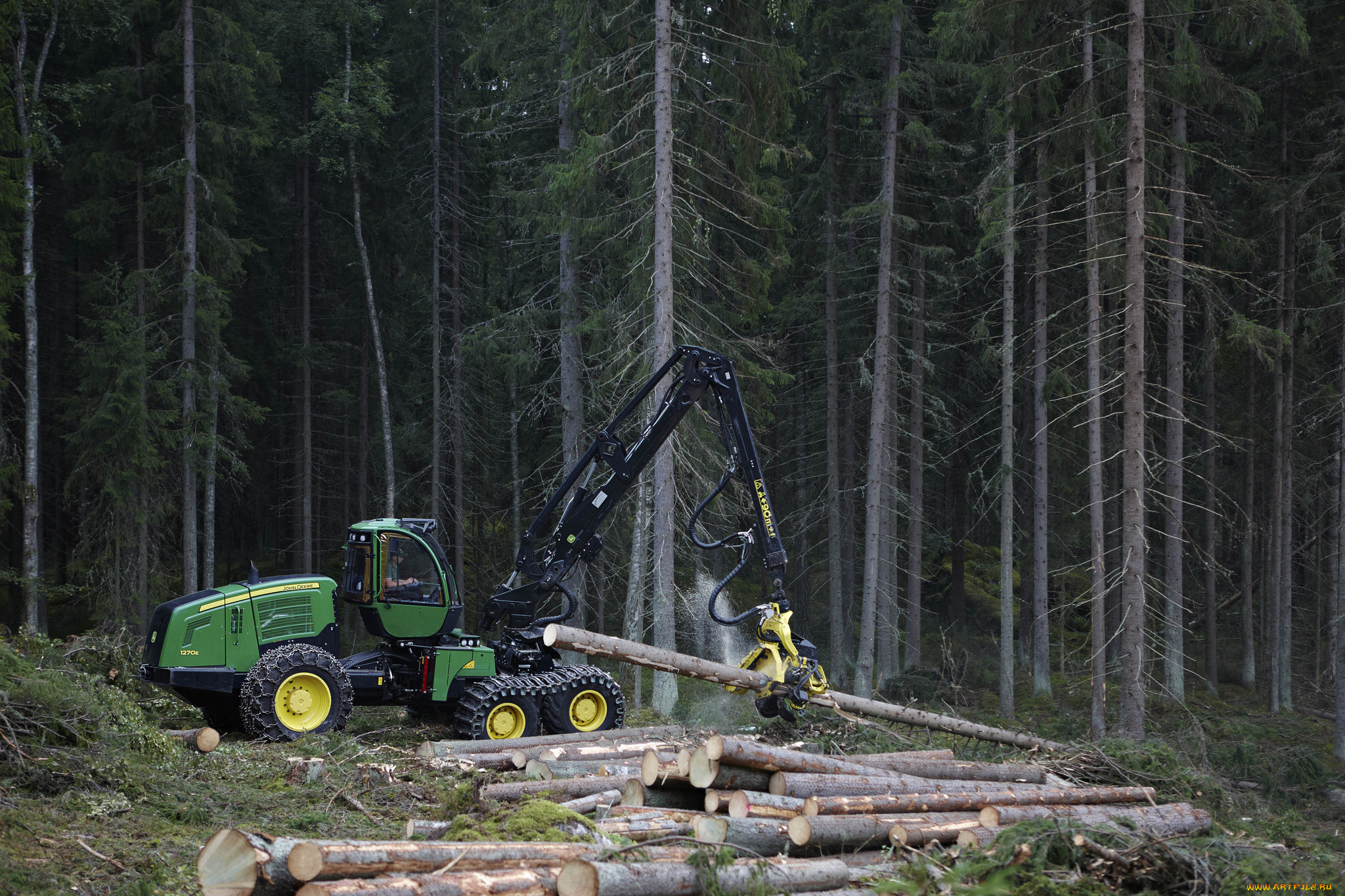 john, deere, 1270e, harvester, техника, тракторы, лесозаготовка, колесно-гусеничный, трактор