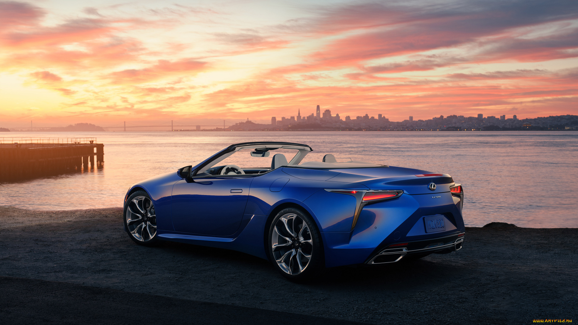 2021, lexus, lc, 500, convertible, автомобили, lexus, вид, сзади, 2021, lc, 500, convertible, синий, кабриолет, город, побережье