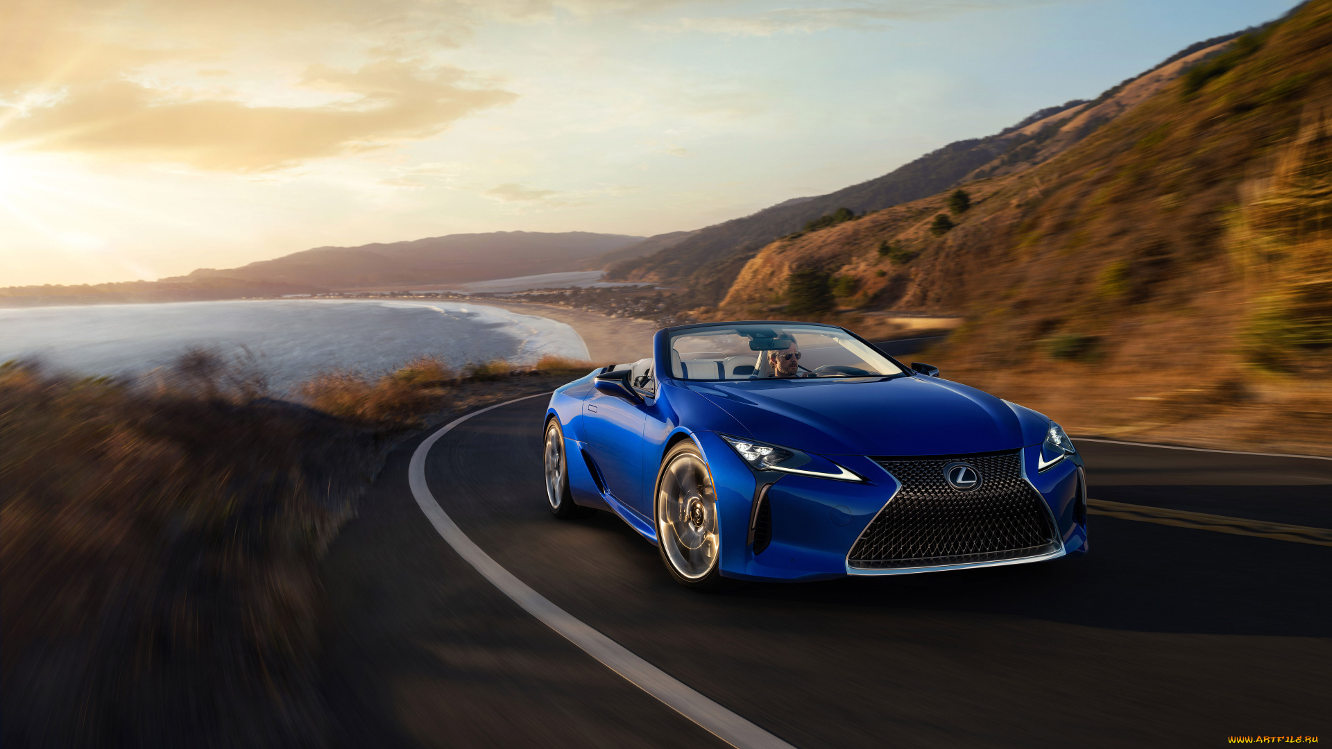 2021, lexus, lc, 500, convertible, автомобили, lexus, скорость, 2021, lc, 500, convertible, синий, кабриолет, трасса, побережье