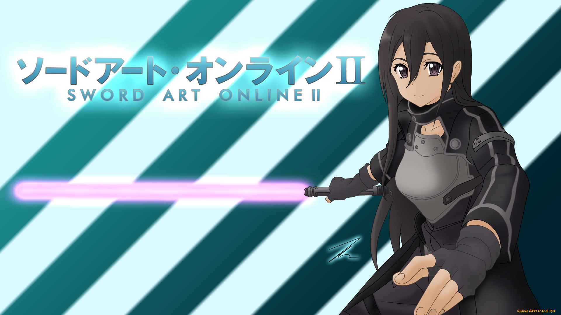 аниме, sword, art, online, девушка, взгляд, фон