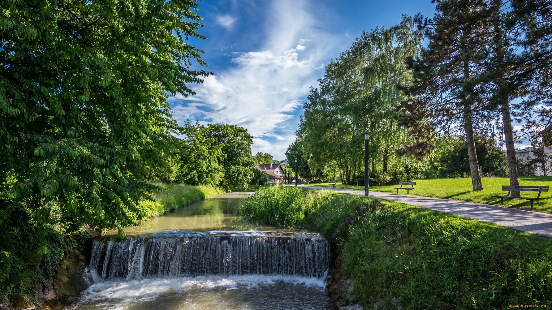 природа, водопады, лес, река