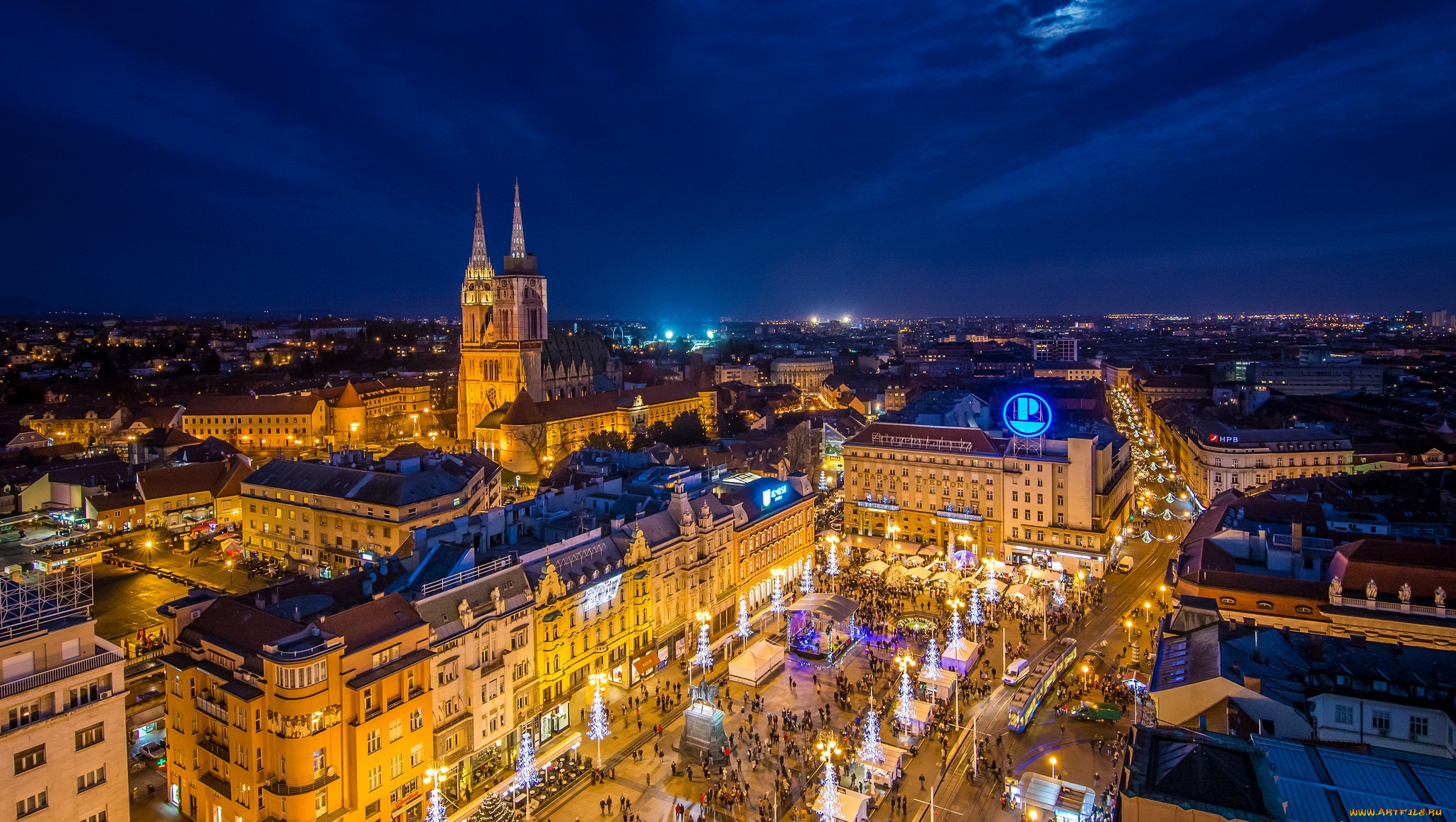 zagreb, города, -, огни, ночного, города, ночь, огни