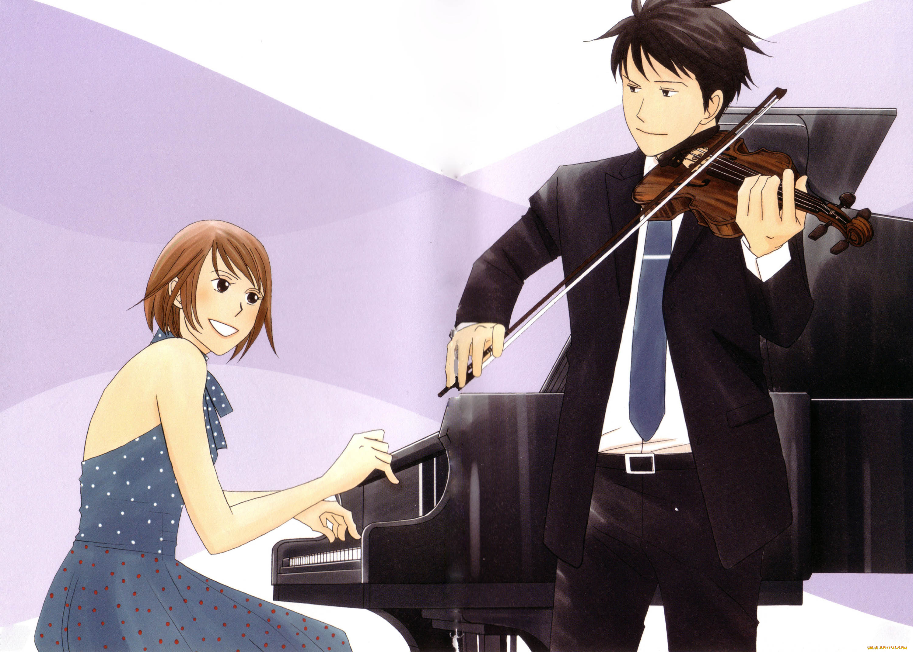 аниме, nodame, cantabile, скрипка, рояль, музыка, девушка, парень