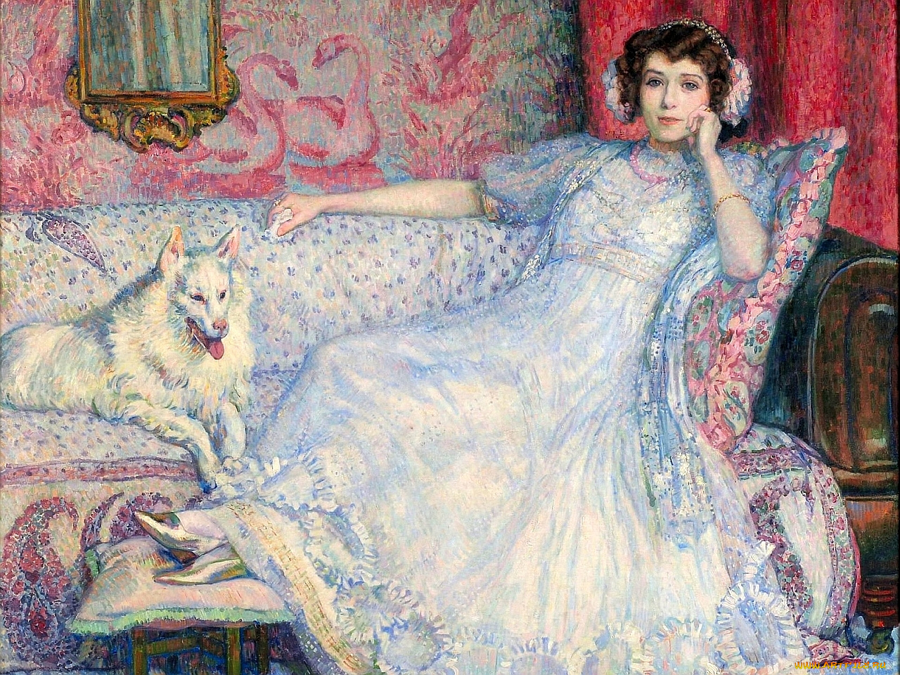 тео, ван, риссельберг, женщина, белом, рисованные, theo, van, rysselberghe