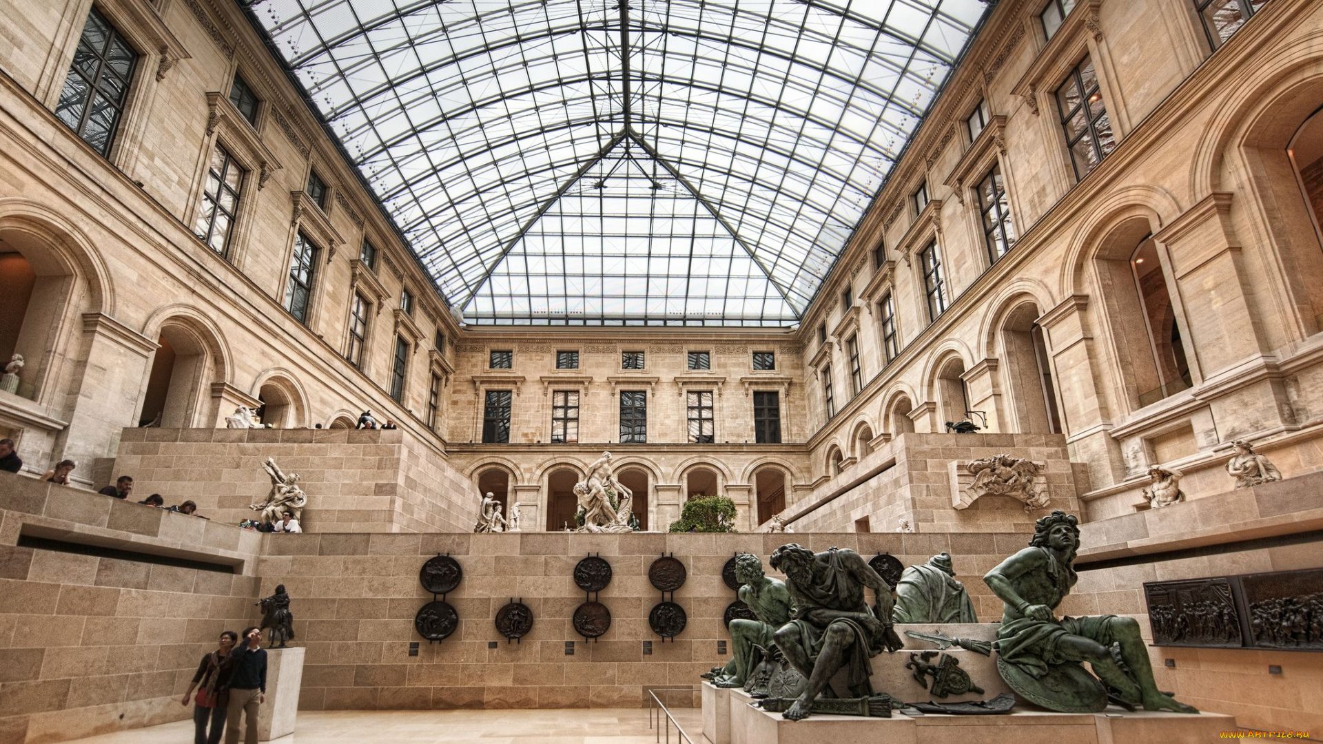 inside, the, louvre, museum, paris, разное, рельефы, статуи, музейные, экспонаты