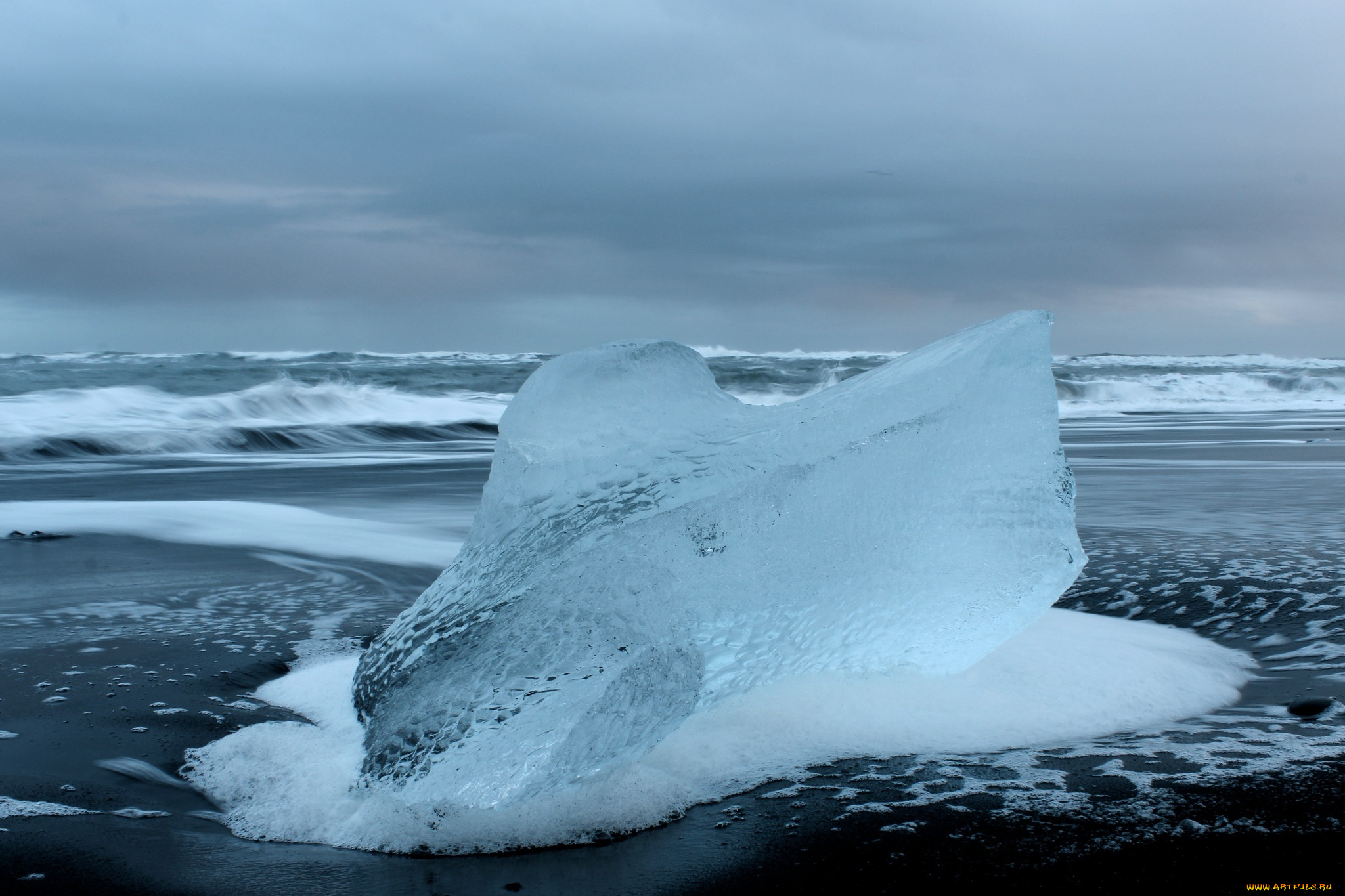 природа, айсберги, и, ледники, лед, берег, волны, холод