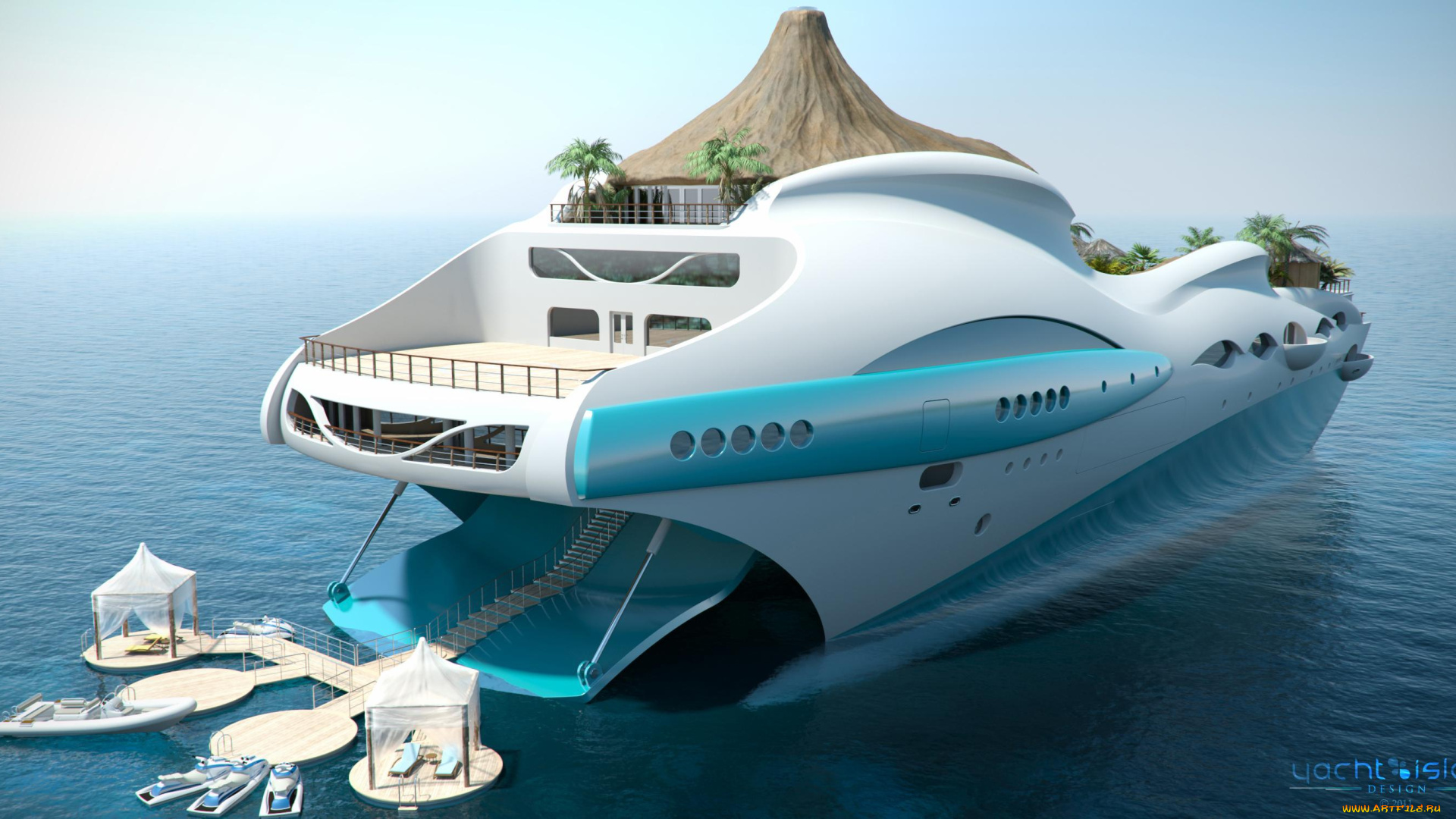 корабли, 3d, yacht-island, futuristic, superyacht, яхта-остров, gesign, tip, 1, проект