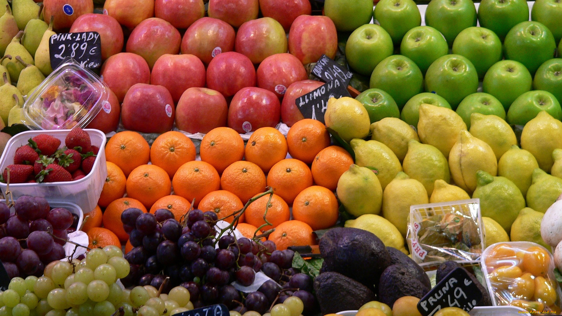 еда, фрукты, , ягоды, яблоки, виноград, лимоны, апельсины