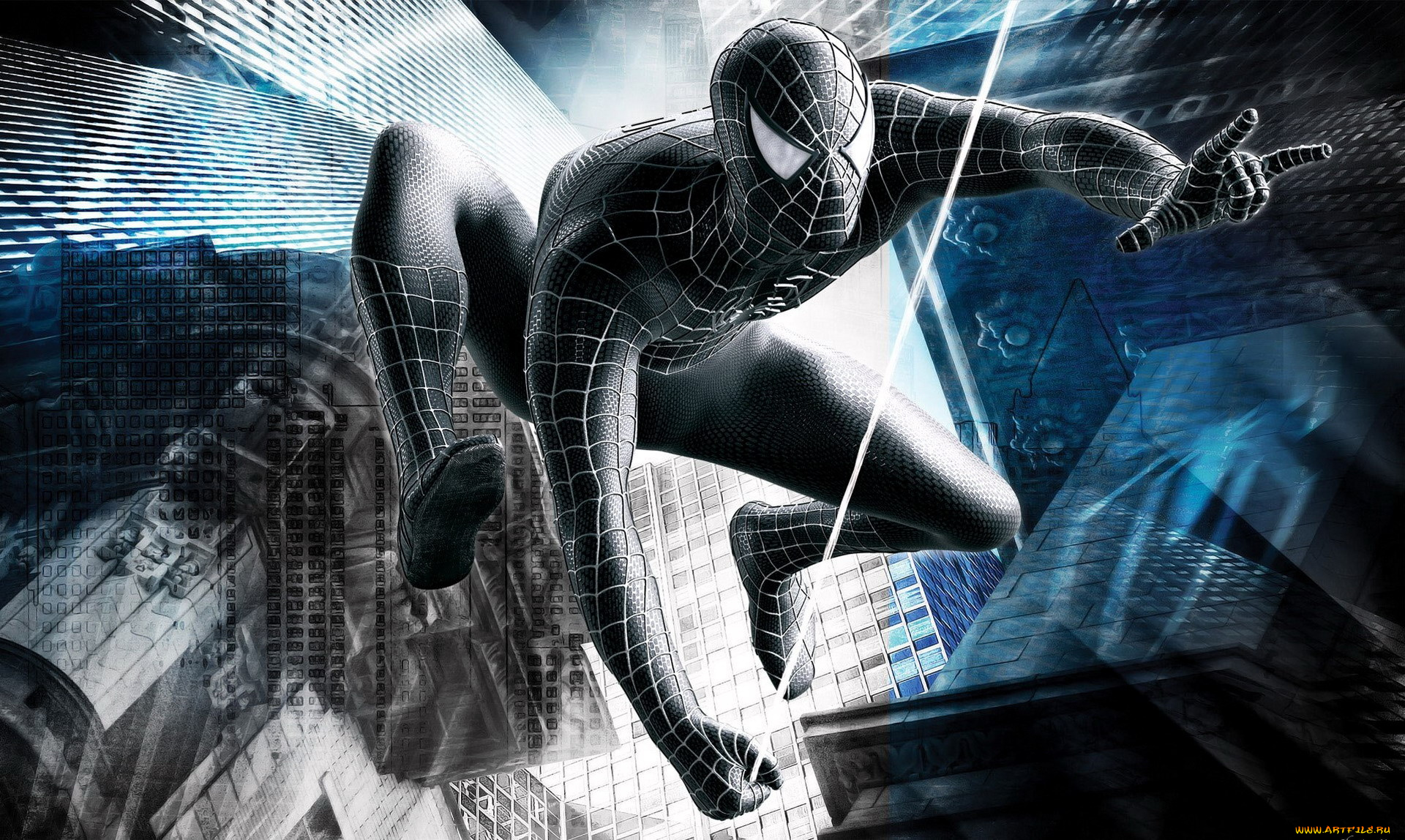 видео, игры, spider-man, 3, человек-паук, черный, паутина, здания