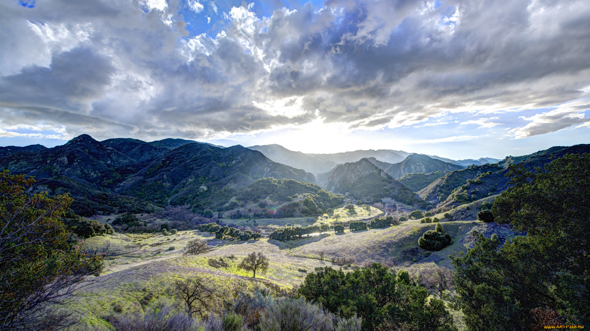 malibu, landscapes, природа, горы, долина, лес