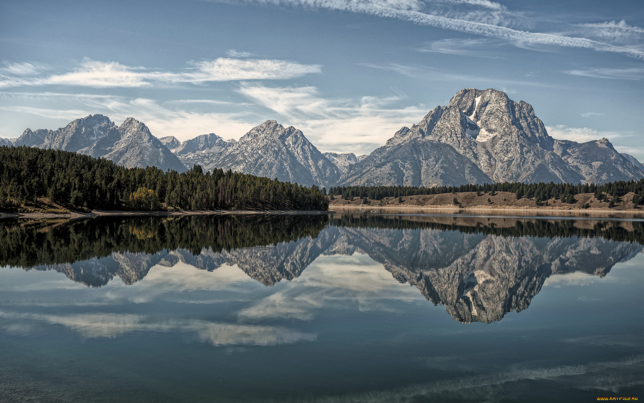 oxbow, bend, lake, grand, teton, national, park, природа, реки, озера, лес, гранд-титон, wyoming, отражение, озеро, горы