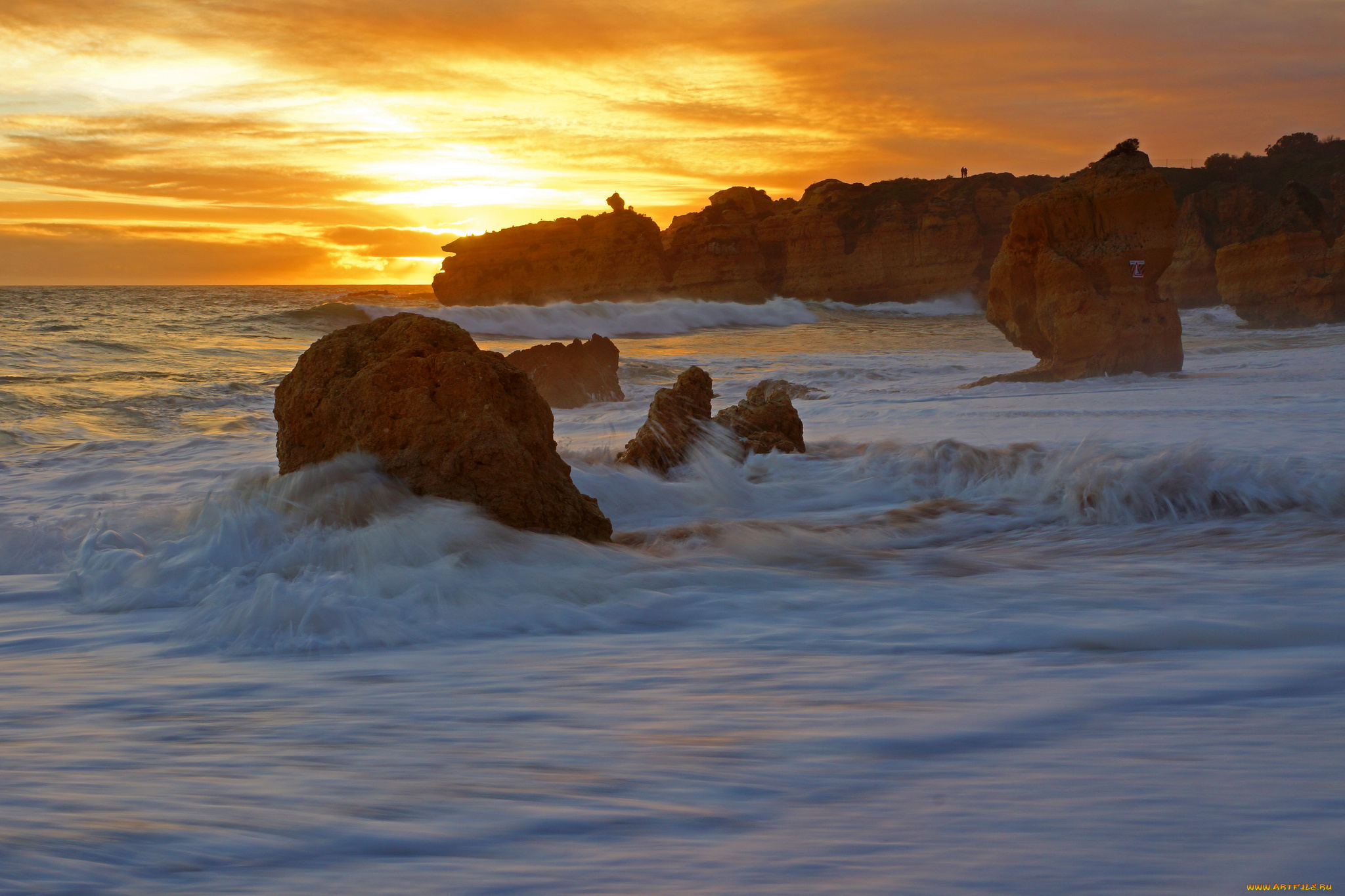 algarve, portugal, природа, восходы, закаты, португалия, атлантический, океан, алгарве, atlantic, ocean, закат, прибой, побережье, скалы