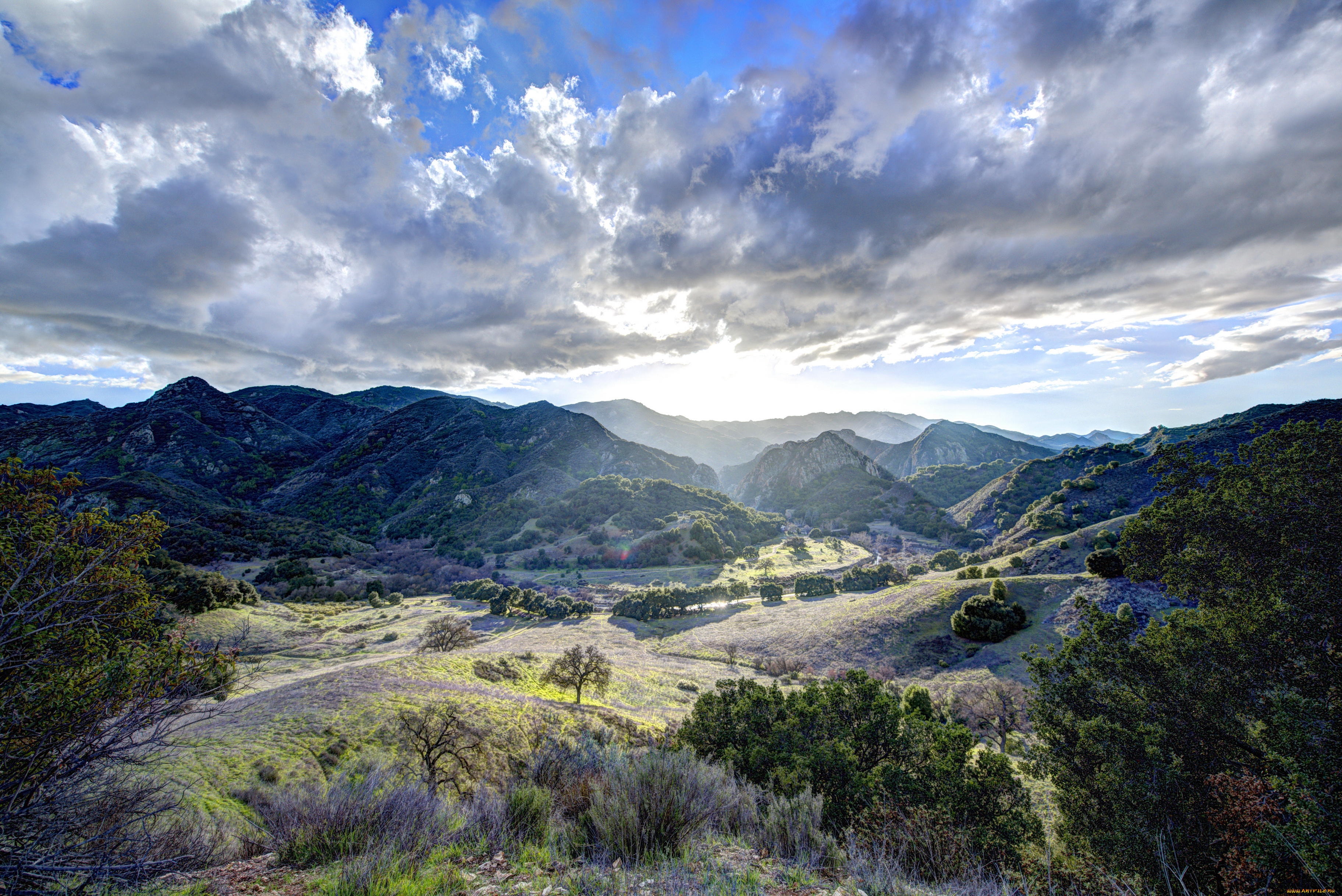 malibu, landscapes, природа, горы, долина, лес